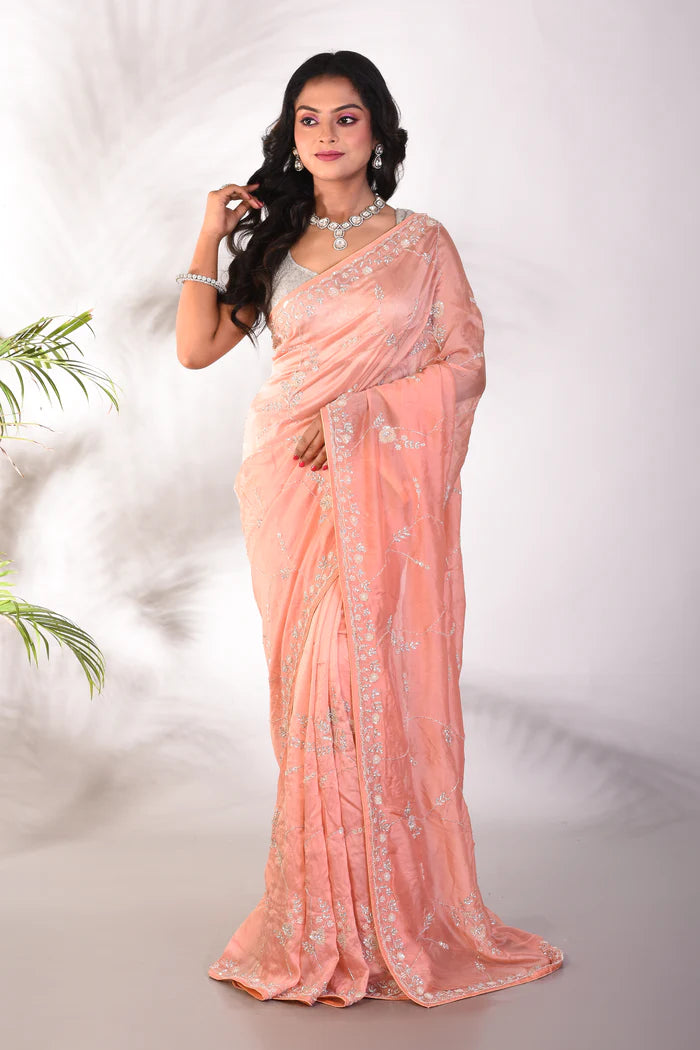 Fancy Peach Organza Saree - Keya Seth Exclusive