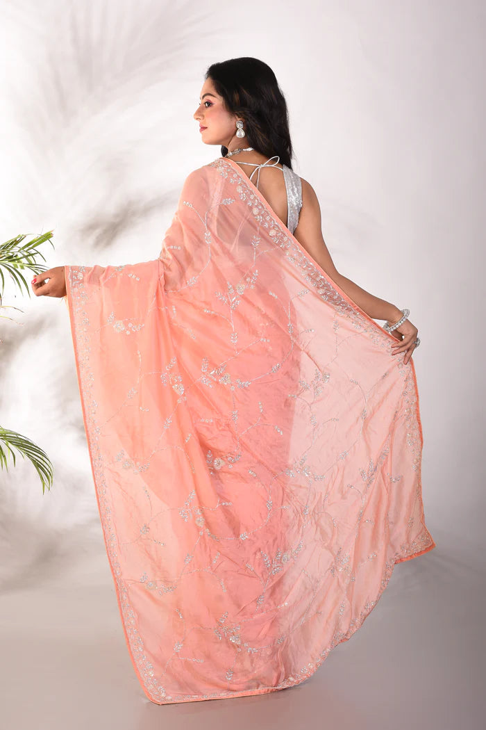 Fancy Peach Organza Saree - Keya Seth Exclusive