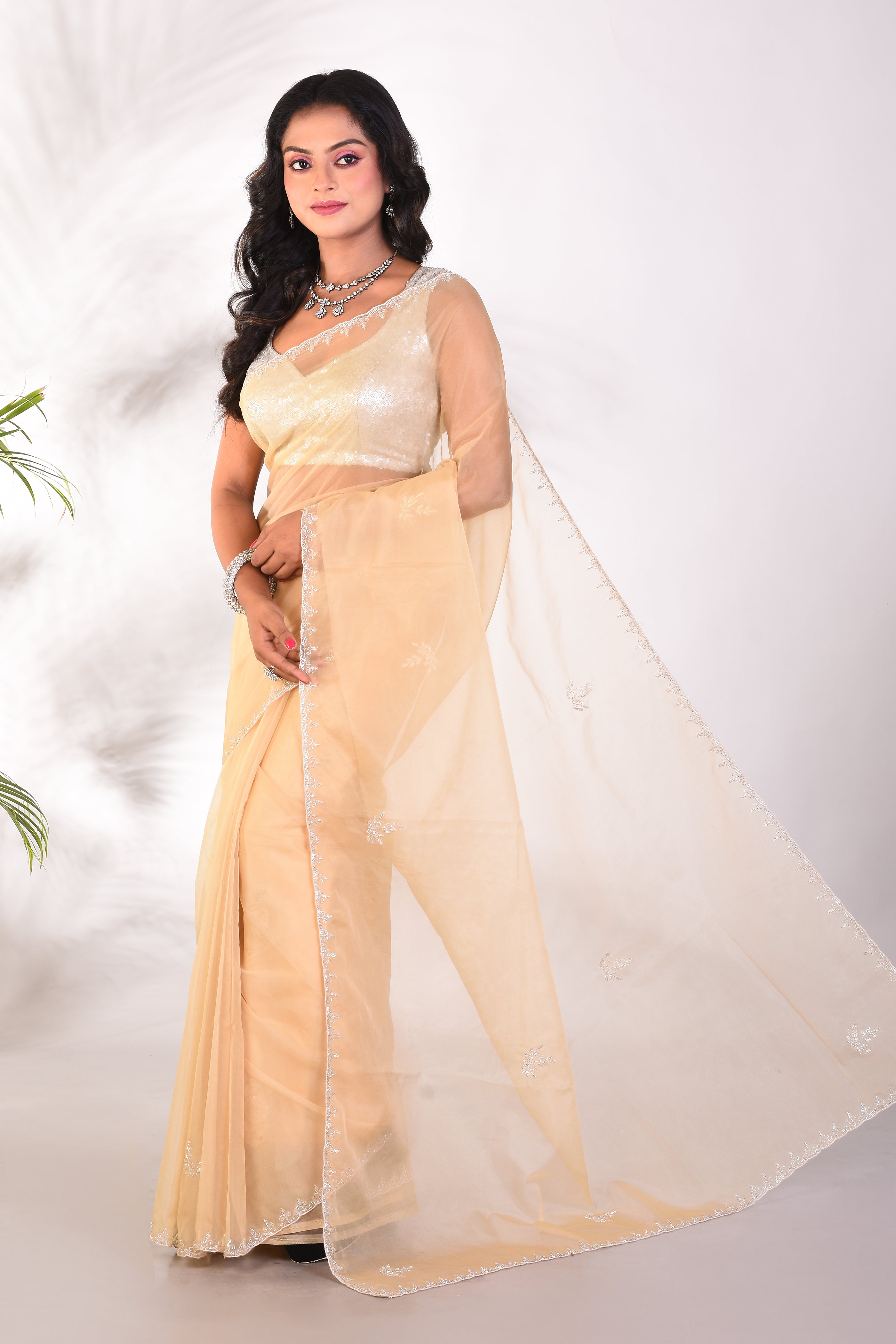 Fancy Light Yellow Organza Saree - Keya Seth Exclusive