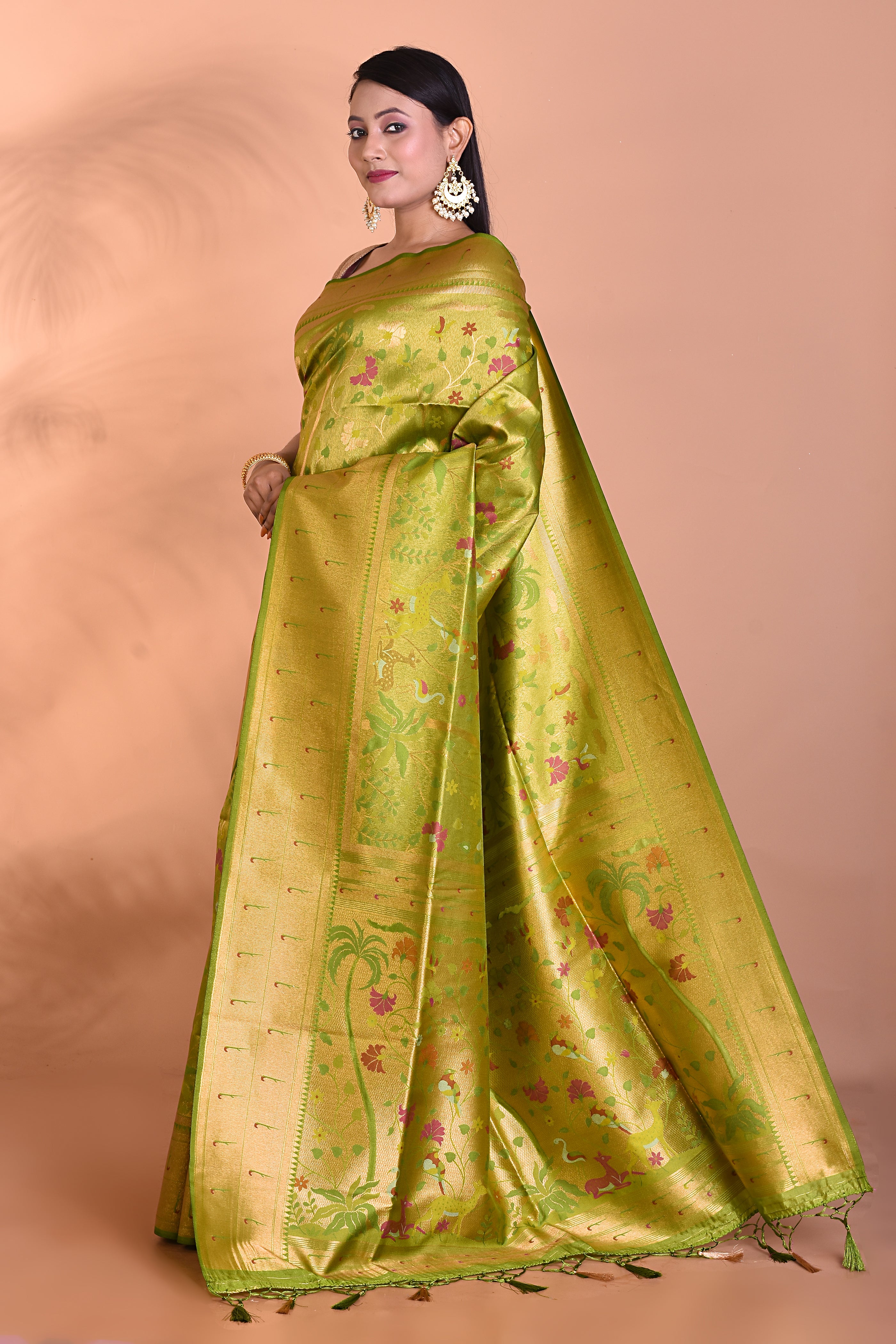 Olive Green Dola Blended Silk Saree - Keya Seth Exclusive