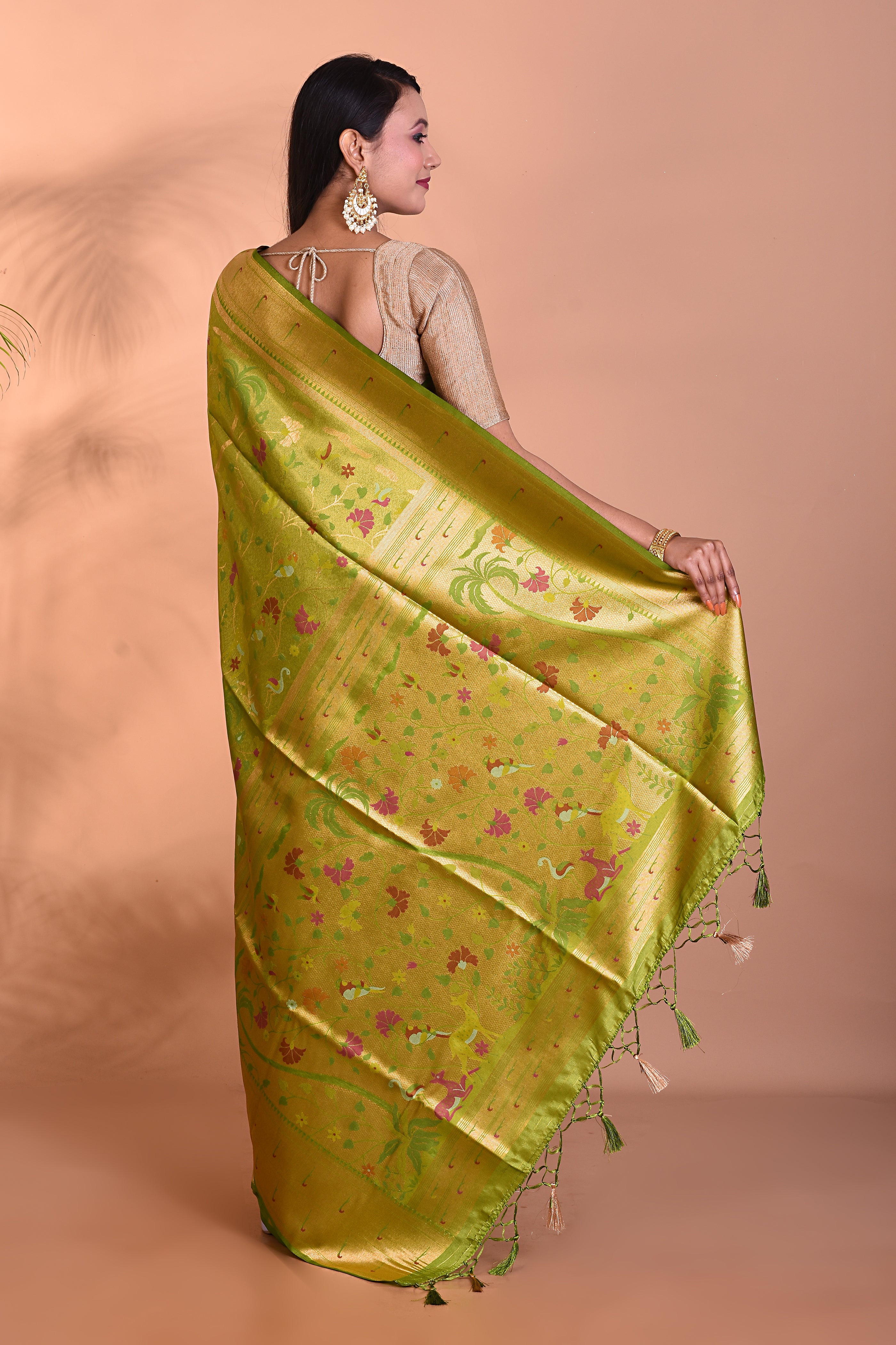 Olive Green Dola Blended Silk Saree - Keya Seth Exclusive