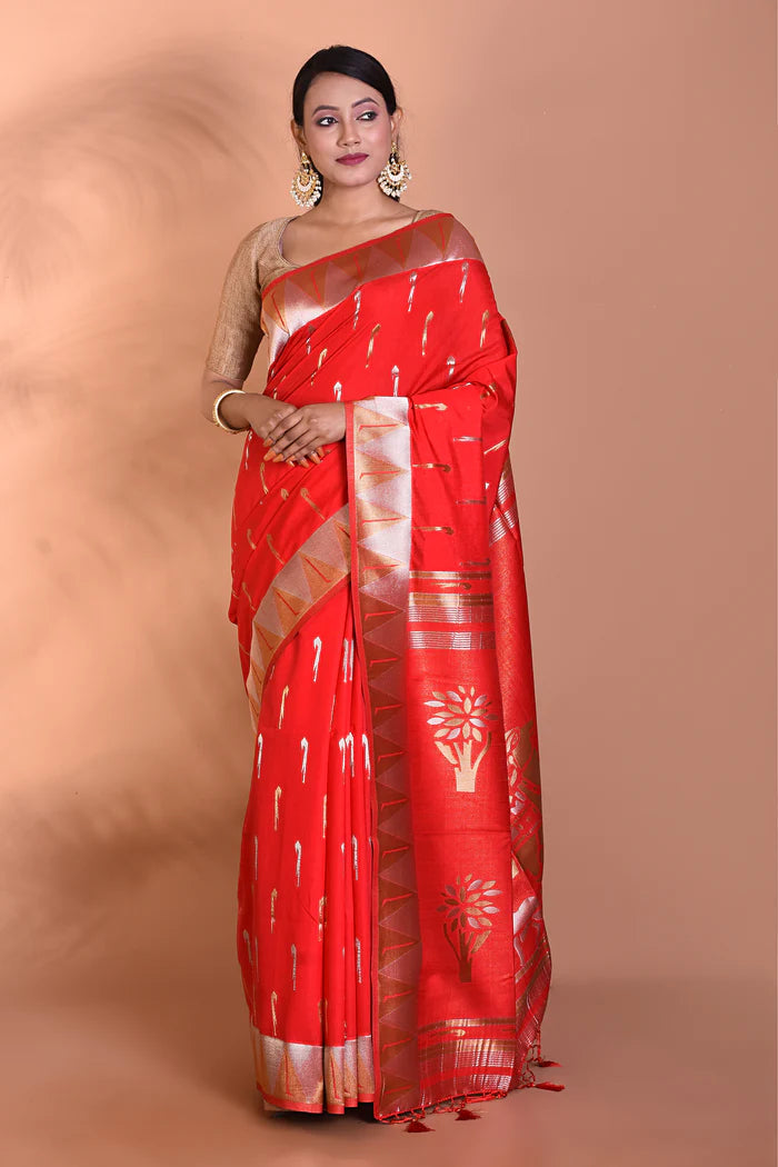 Red Dupion Silk Saree - Keya Seth Exclusive