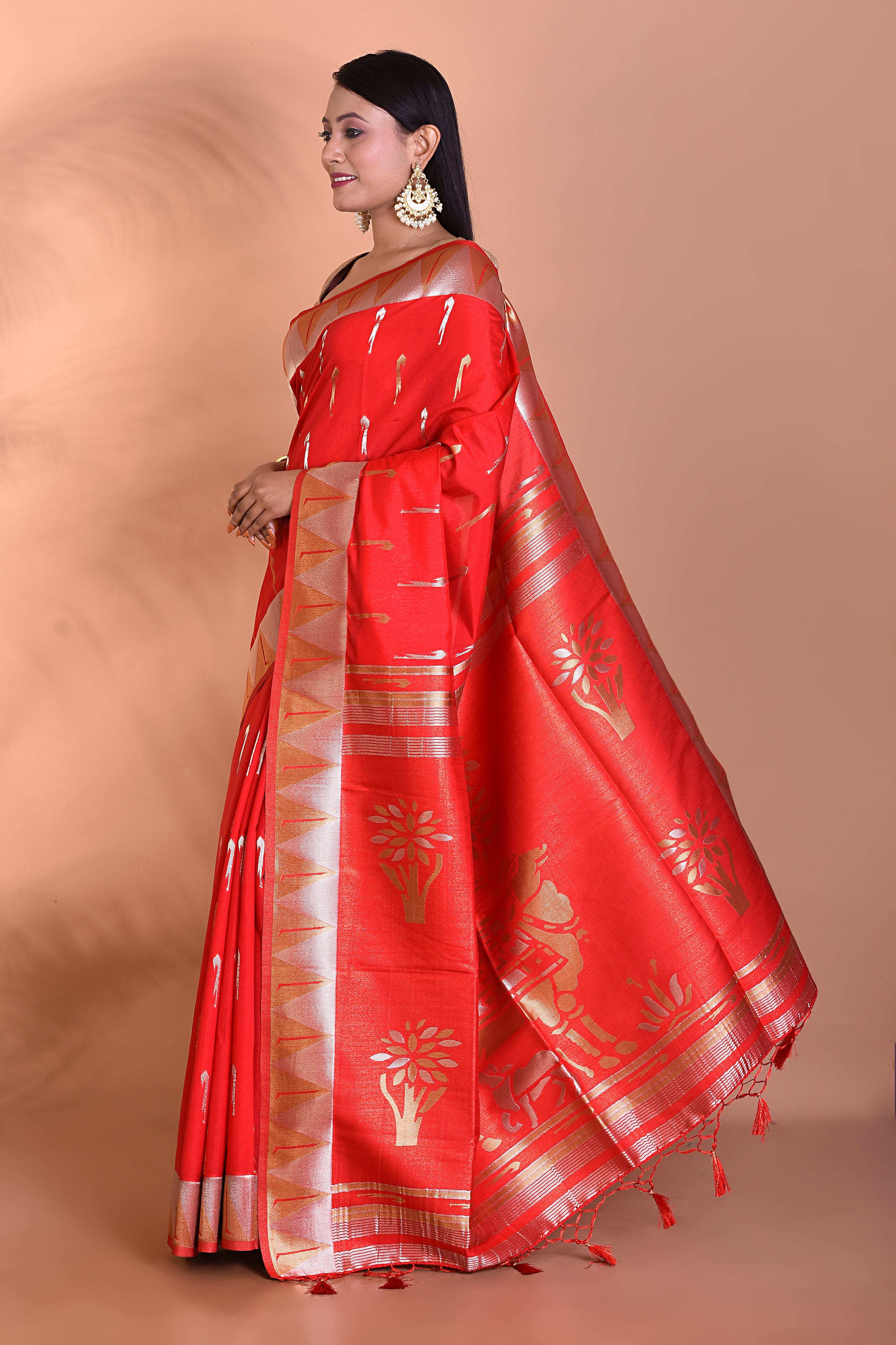 Red Dupion Silk Saree - Keya Seth Exclusive