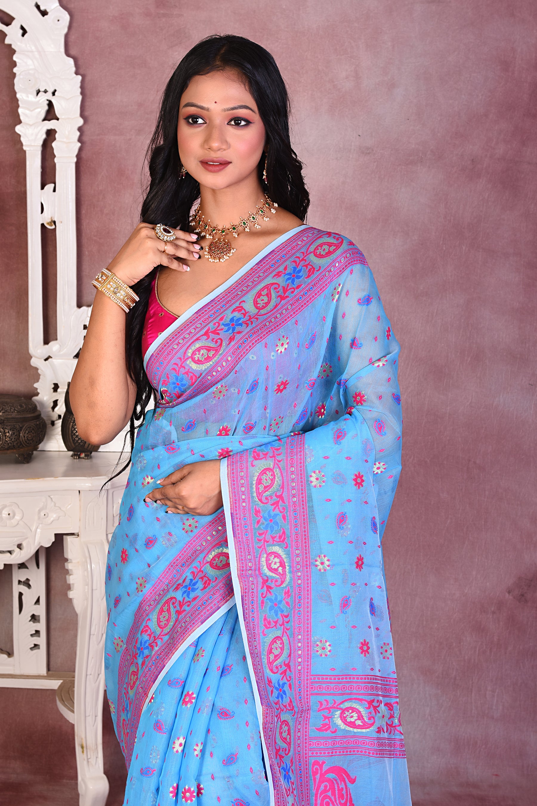 Blue Soft Jamdani Saree - Keya Seth Exclusive
