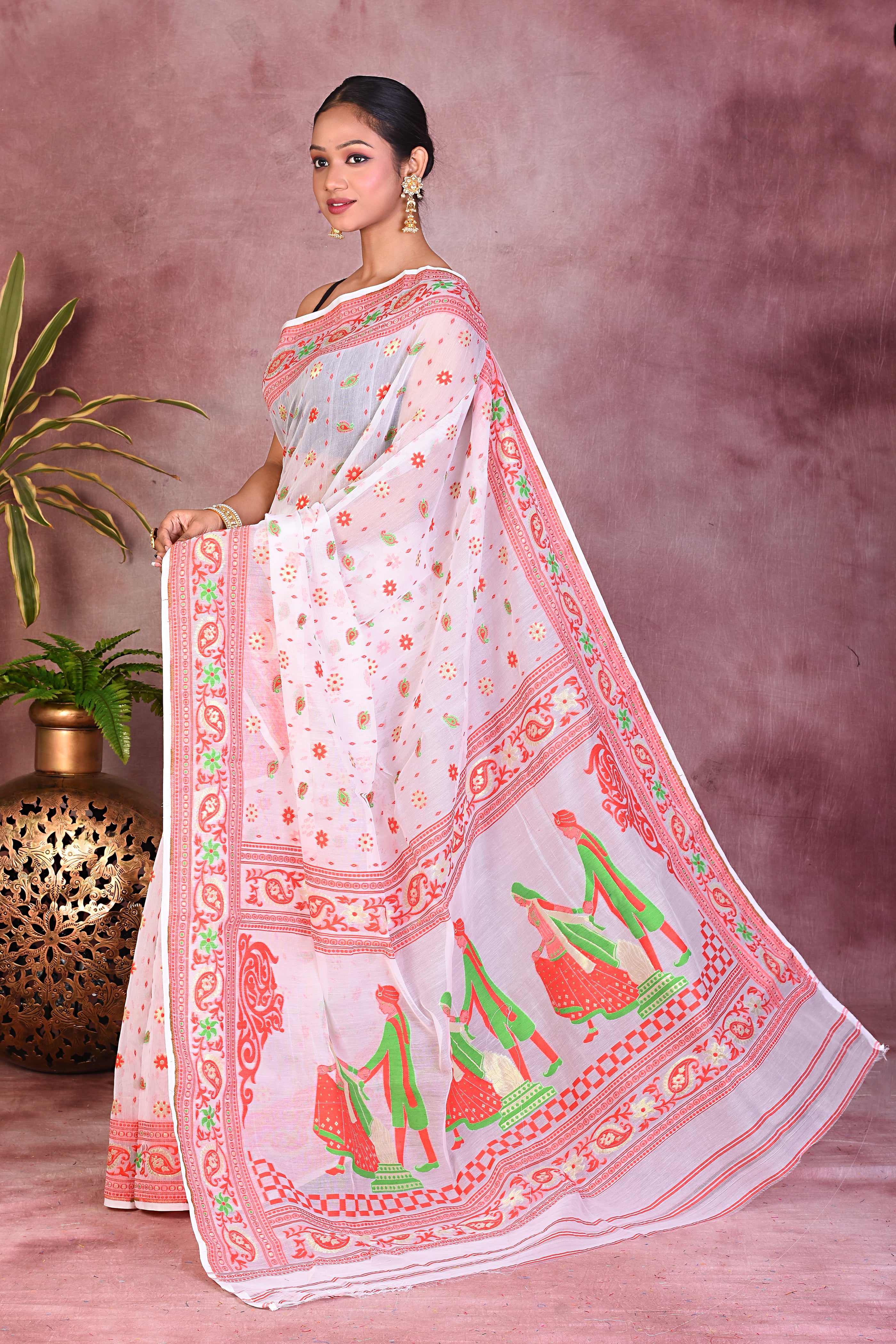 White and Red Jamdani Saree - Keya Seth Exclusive