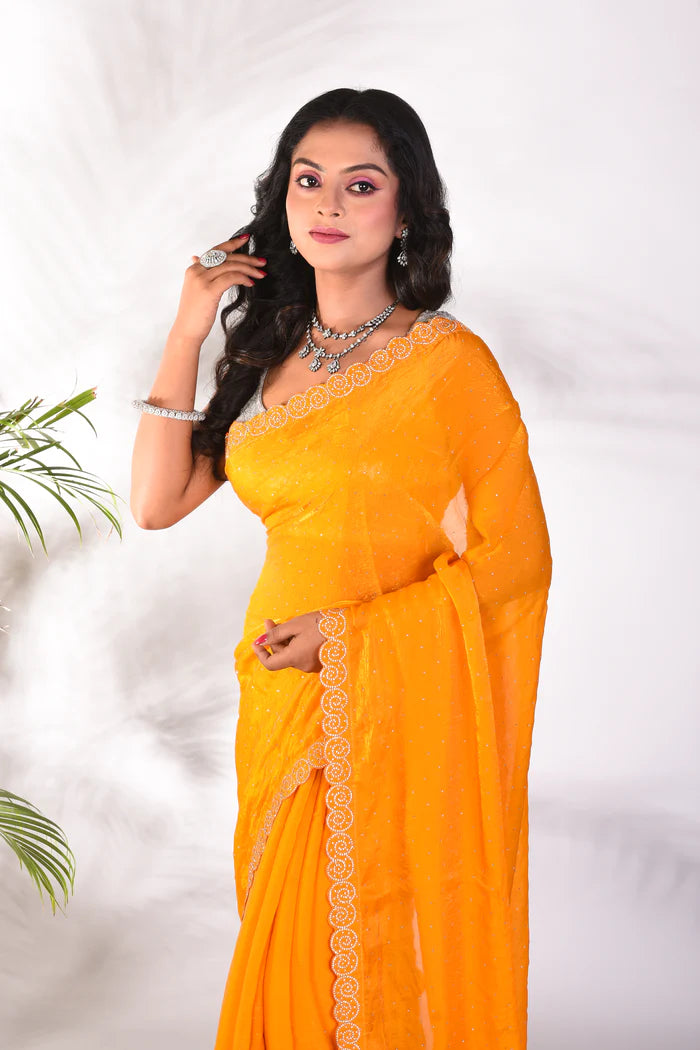 Fancy Yellow Organza Saree - Keya Seth Exclusive