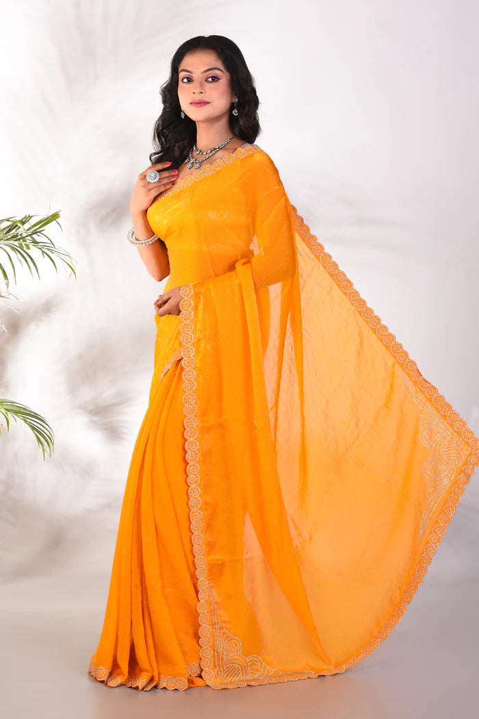 Fancy Yellow Organza Saree - Keya Seth Exclusive