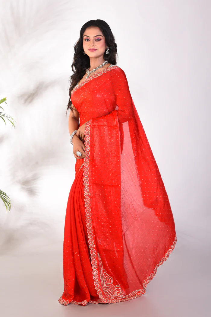 Fancy Red Organza Saree - Keya Seth Exclusive