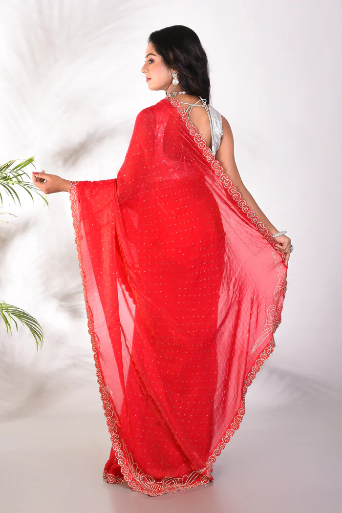 Fancy Red Organza Saree - Keya Seth Exclusive