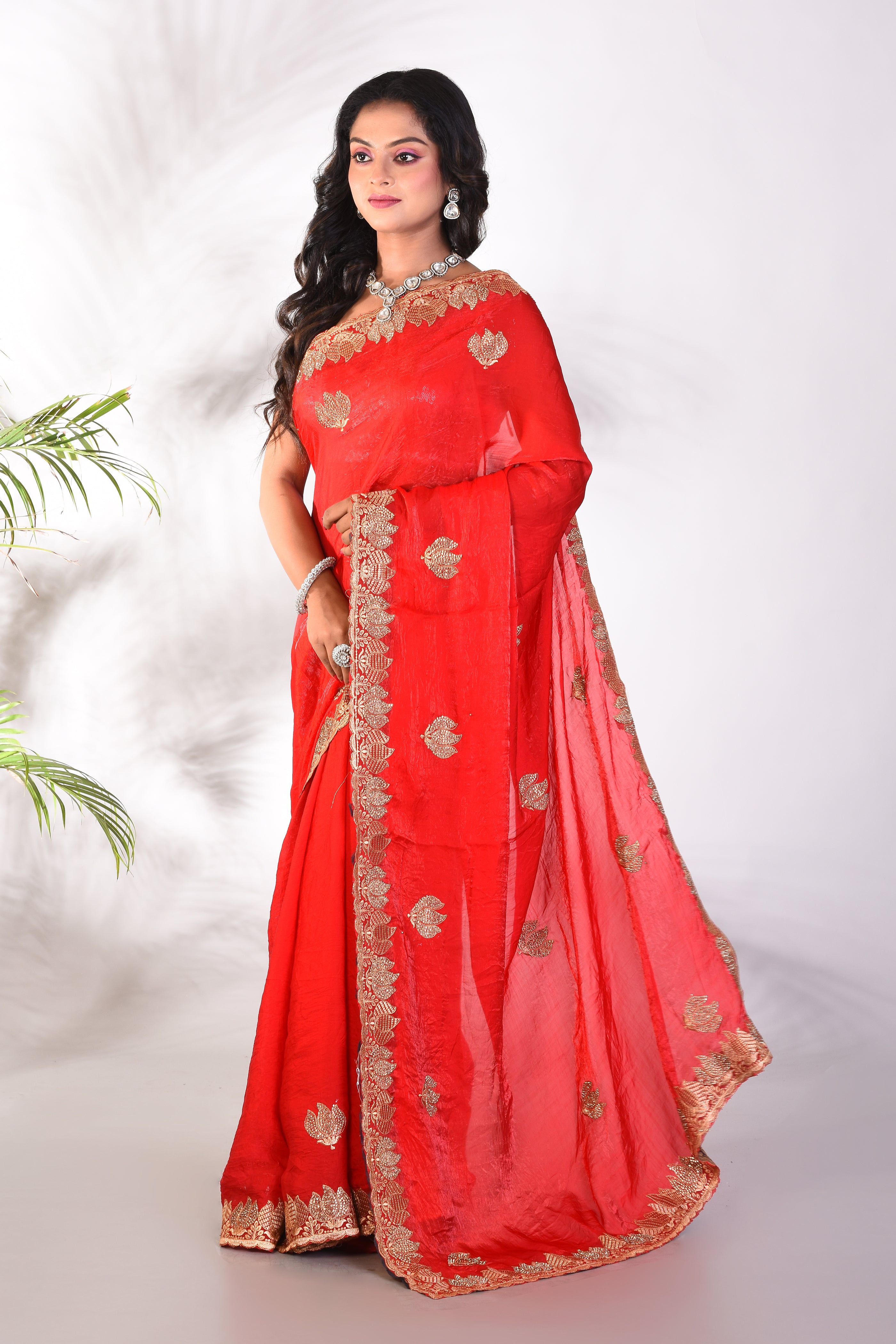 Fancy Red Organza Saree - Keya Seth Exclusive