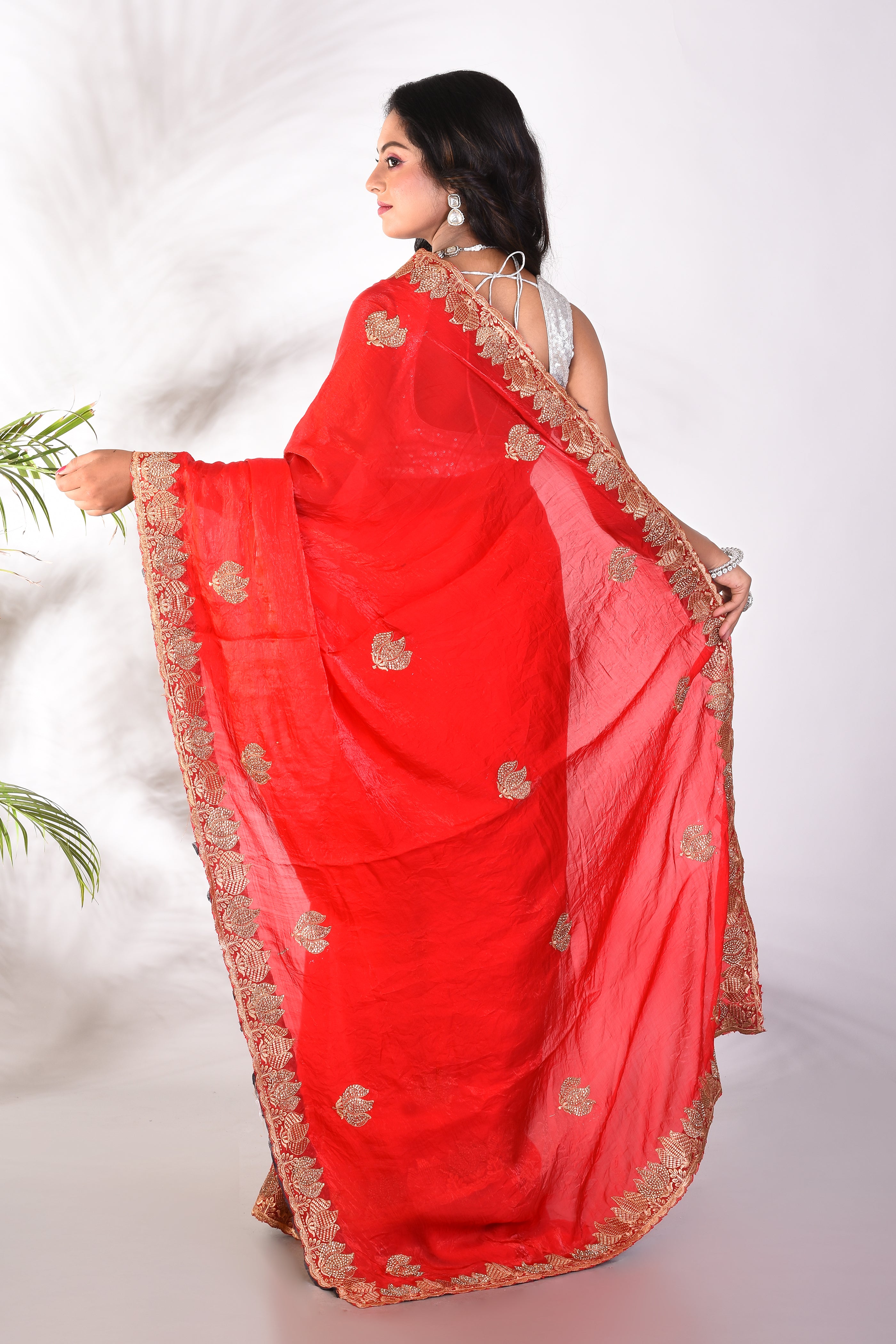 Fancy Red Organza Saree - Keya Seth Exclusive
