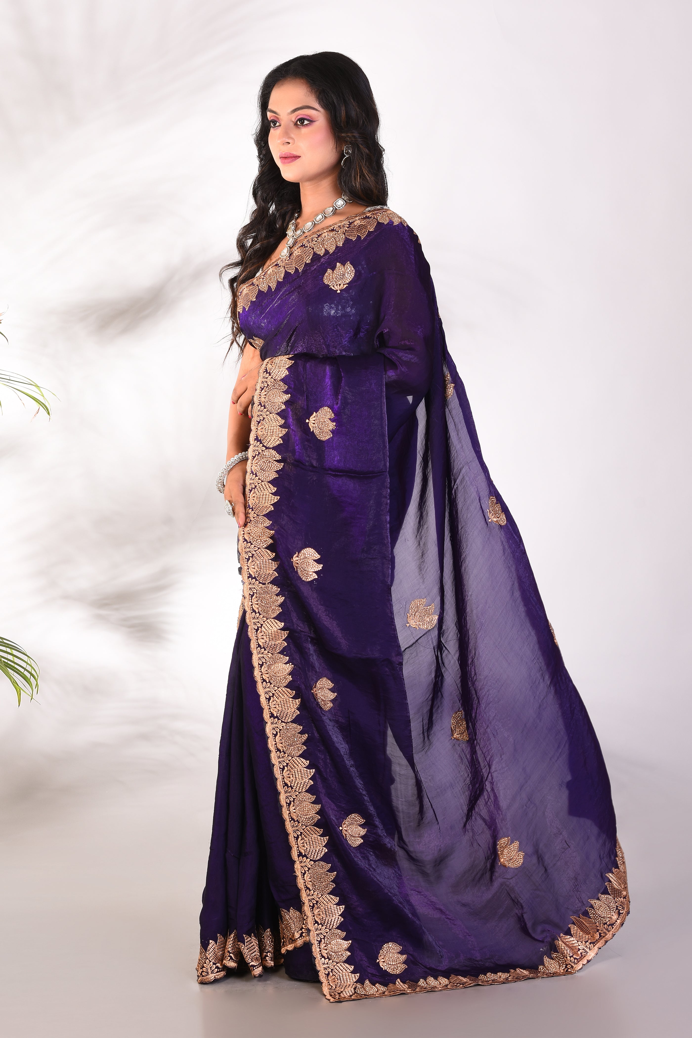 Fancy Violet Organza Saree - Keya Seth Exclusive