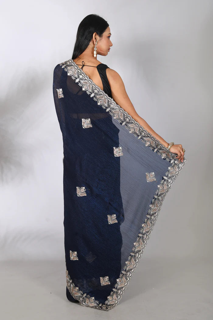 Navy Blue Blended Organza Saree - Keya Seth Exclusive