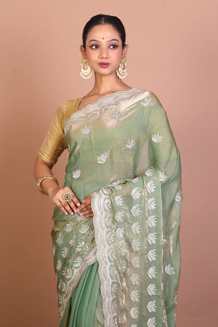Green Blended Georgette Saree - Keya Seth Exclusive