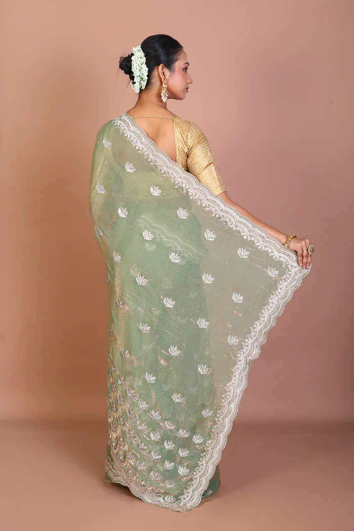 Green Blended Georgette Saree - Keya Seth Exclusive