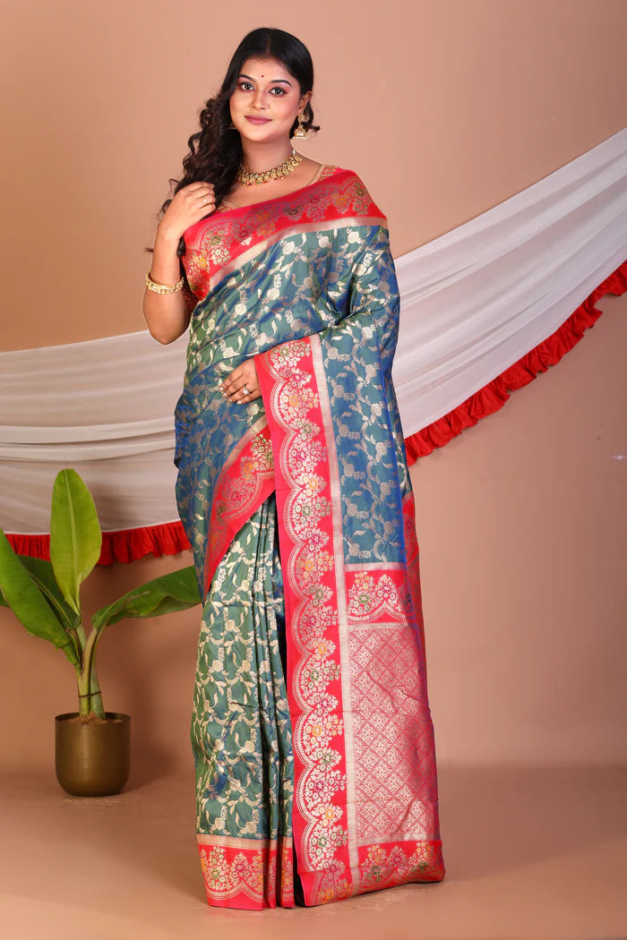 Blue Blended Katan Silk Saree - Keya Seth Exclusive