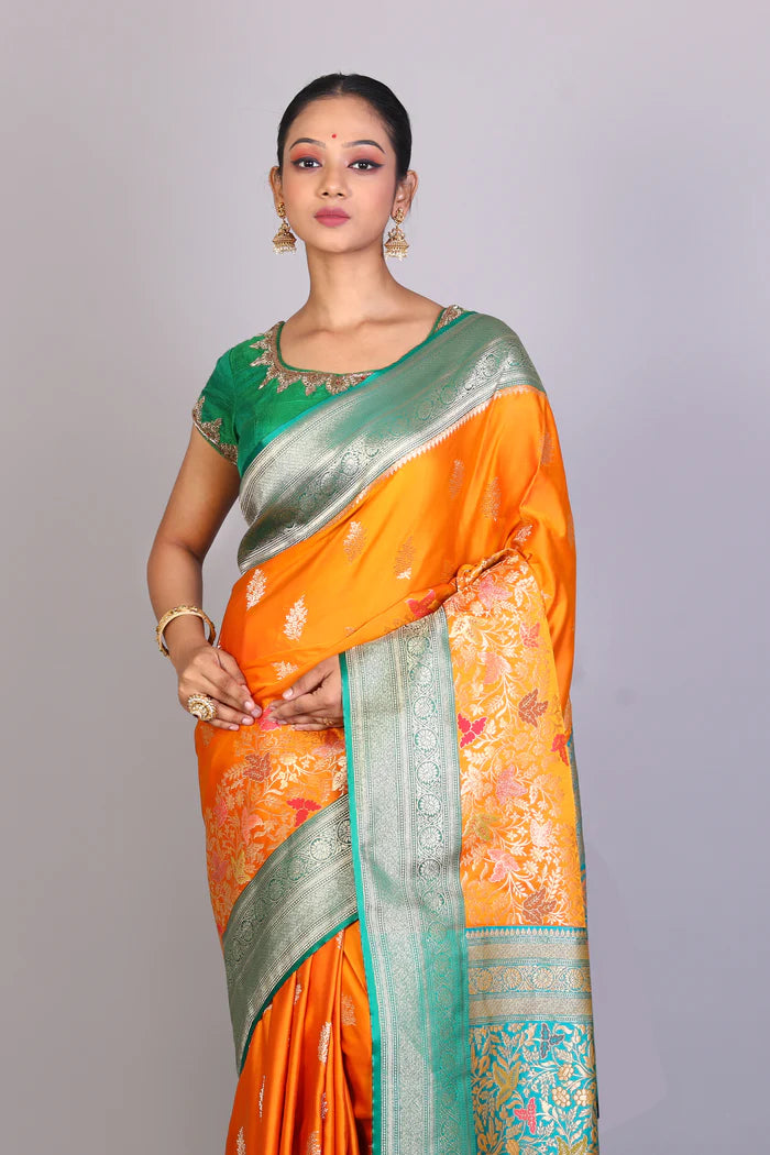 Mustard Satin Silk Blended Saree - Keya Seth Exclusive
