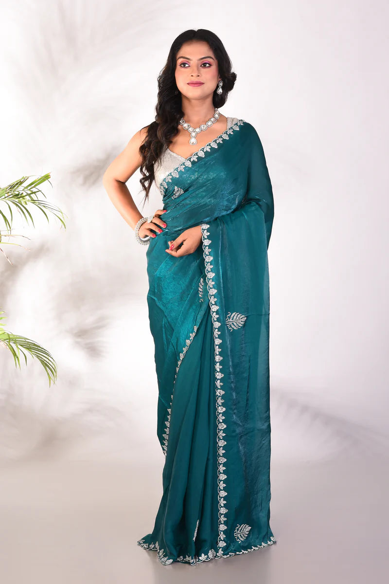 Fancy Rama Green Jimmy Choo Saree - Keya Seth Exclusive
