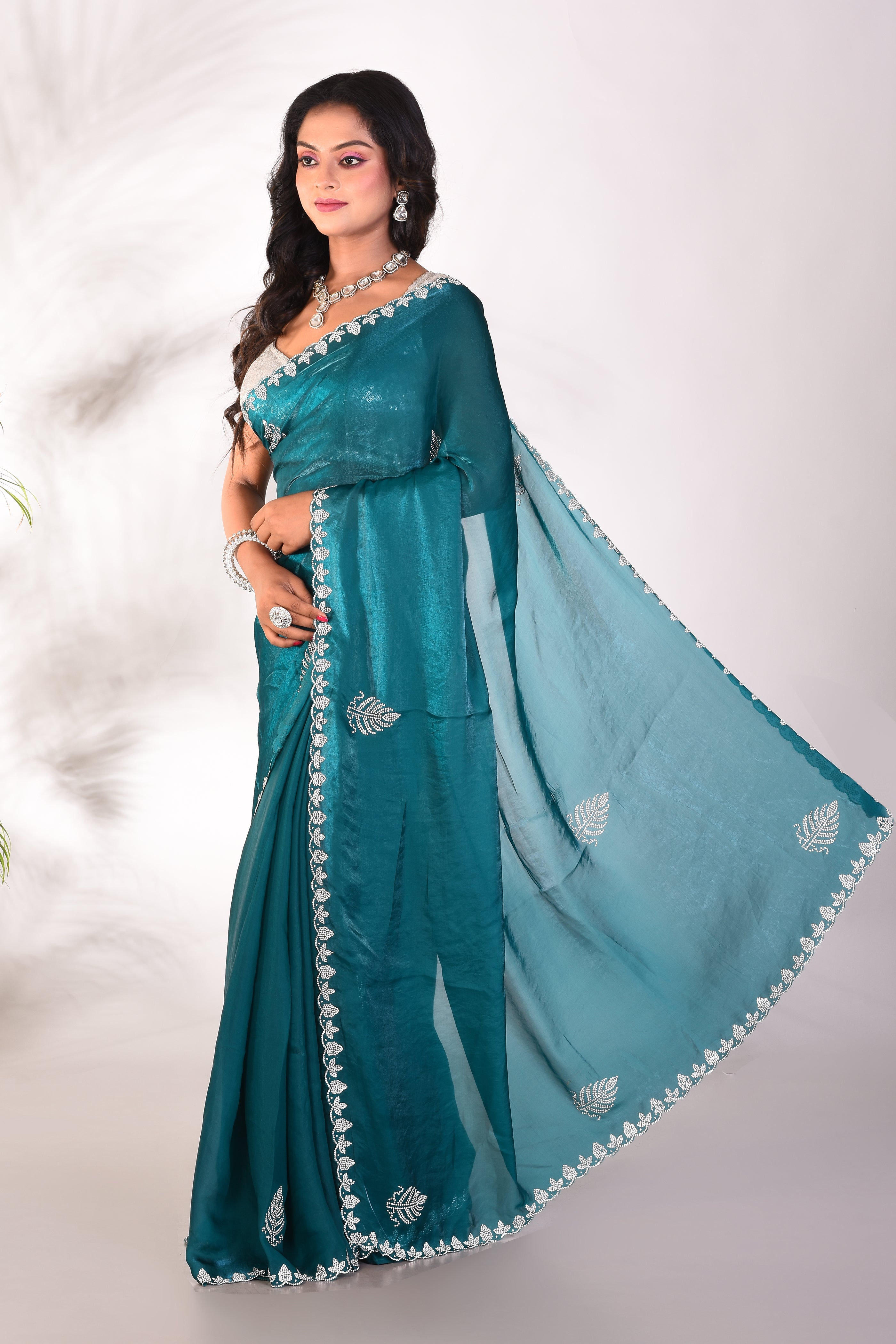 Fancy Rama Green Jimmy Choo Saree - Keya Seth Exclusive