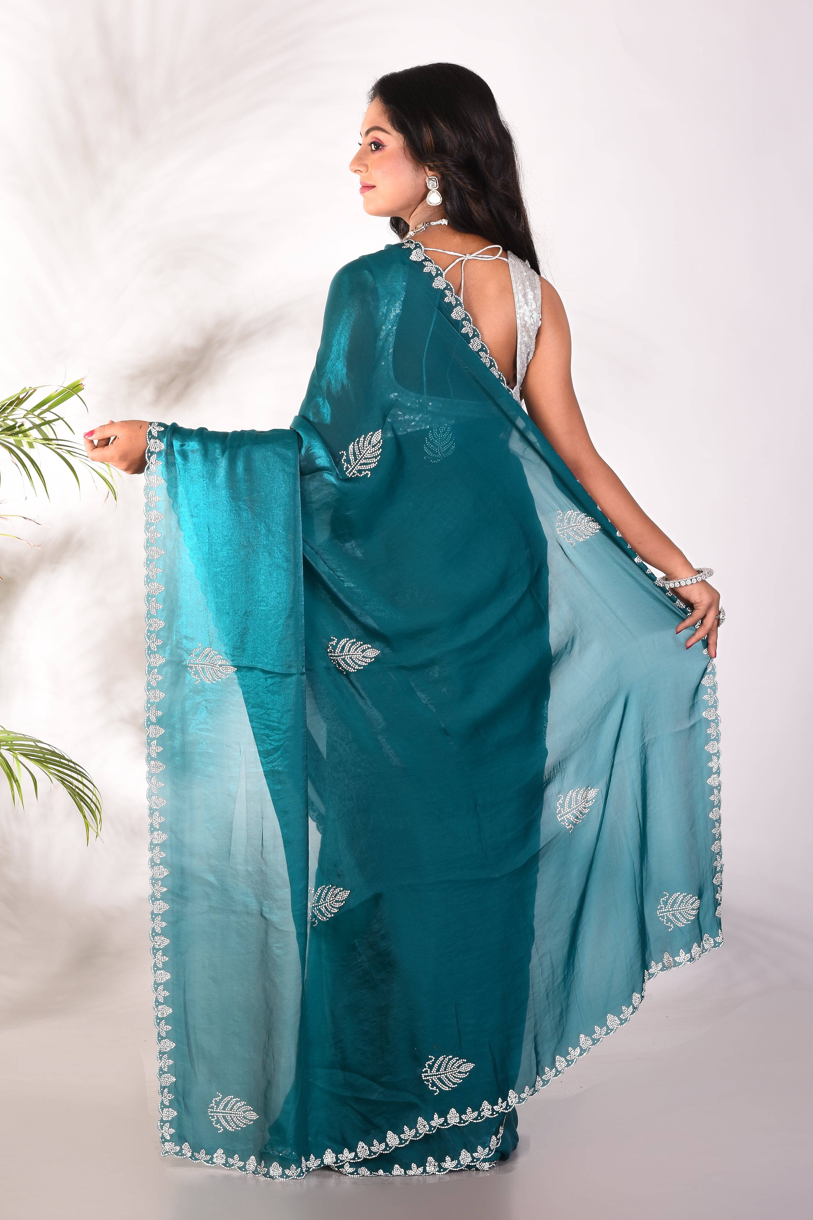 Fancy Rama Green Jimmy Choo Saree - Keya Seth Exclusive