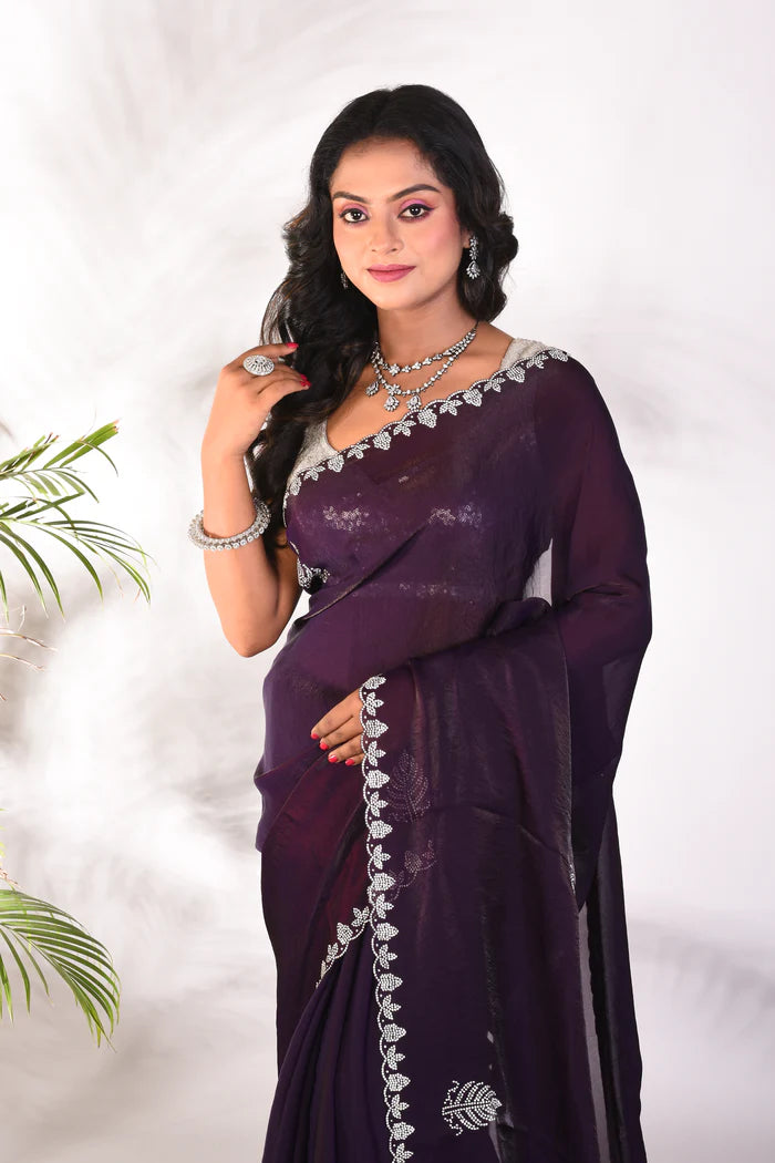 Fancy Violet Organza Saree - Keya Seth Exclusive