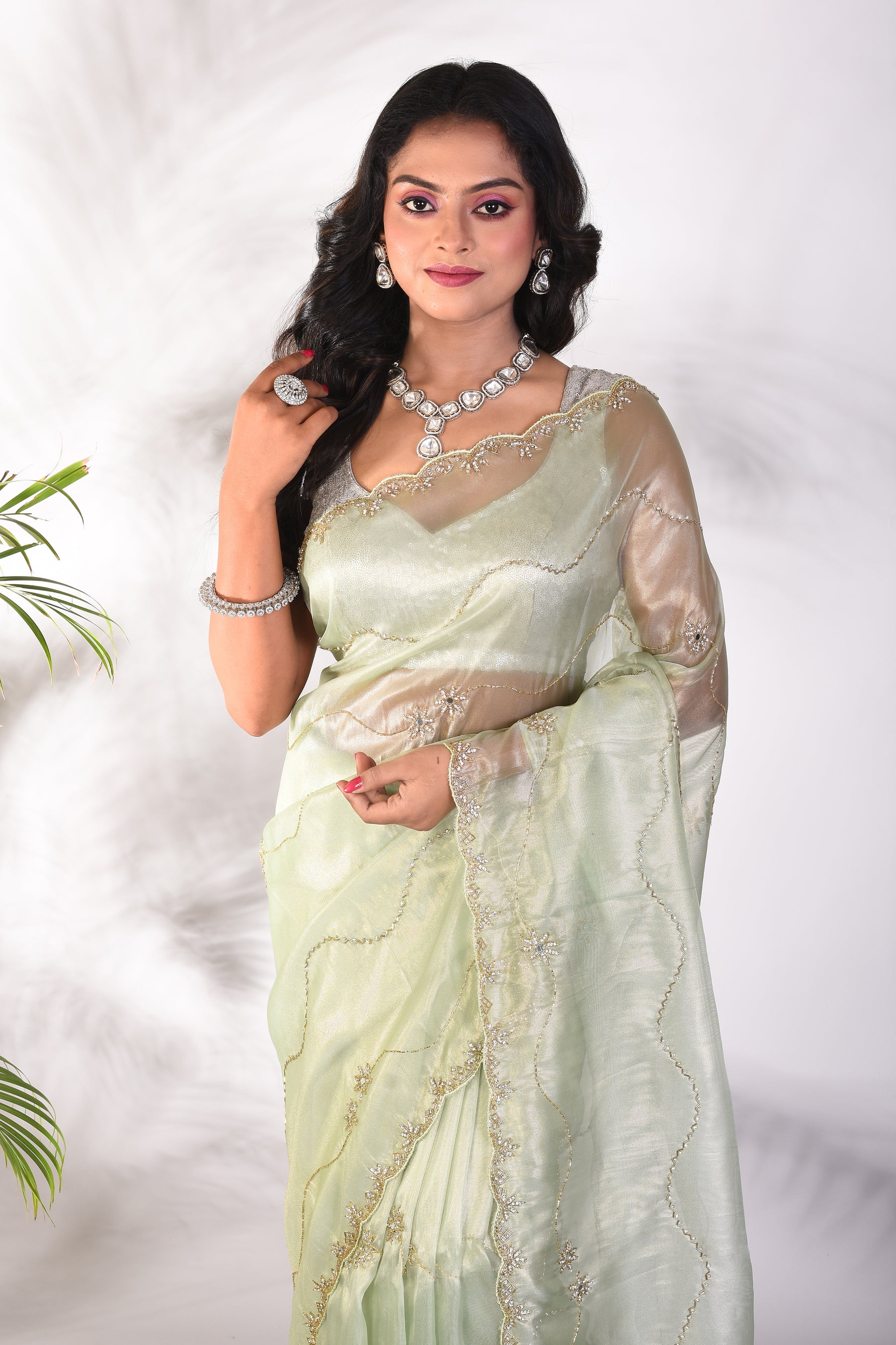 Fancy Pesta Green Jimmy Choo Saree - Keya Seth Exclusive