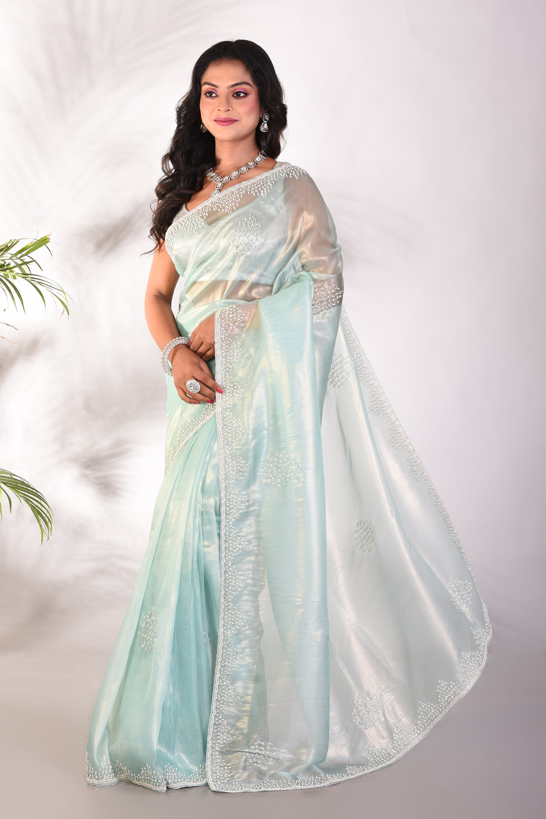 Fancy Sea Green Jimmy Choo Saree - Keya Seth Exclusive