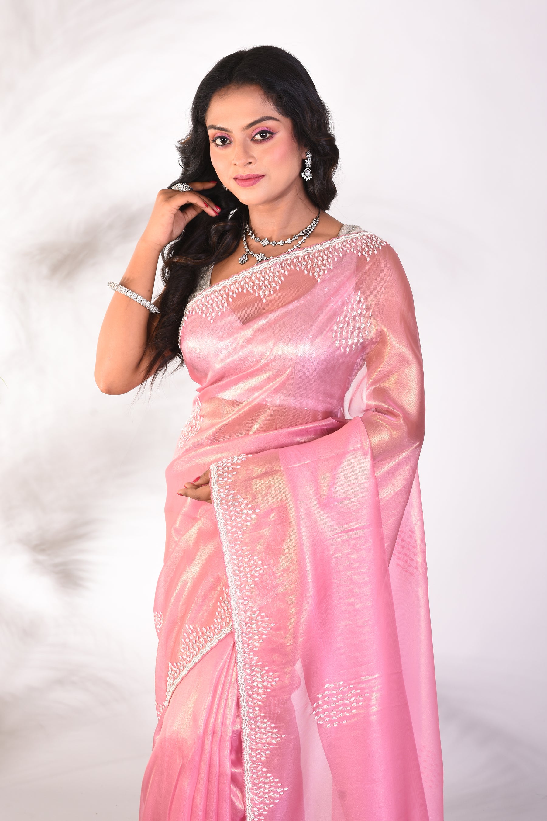 Fancy Pink Organza Saree - Keya Seth Exclusive