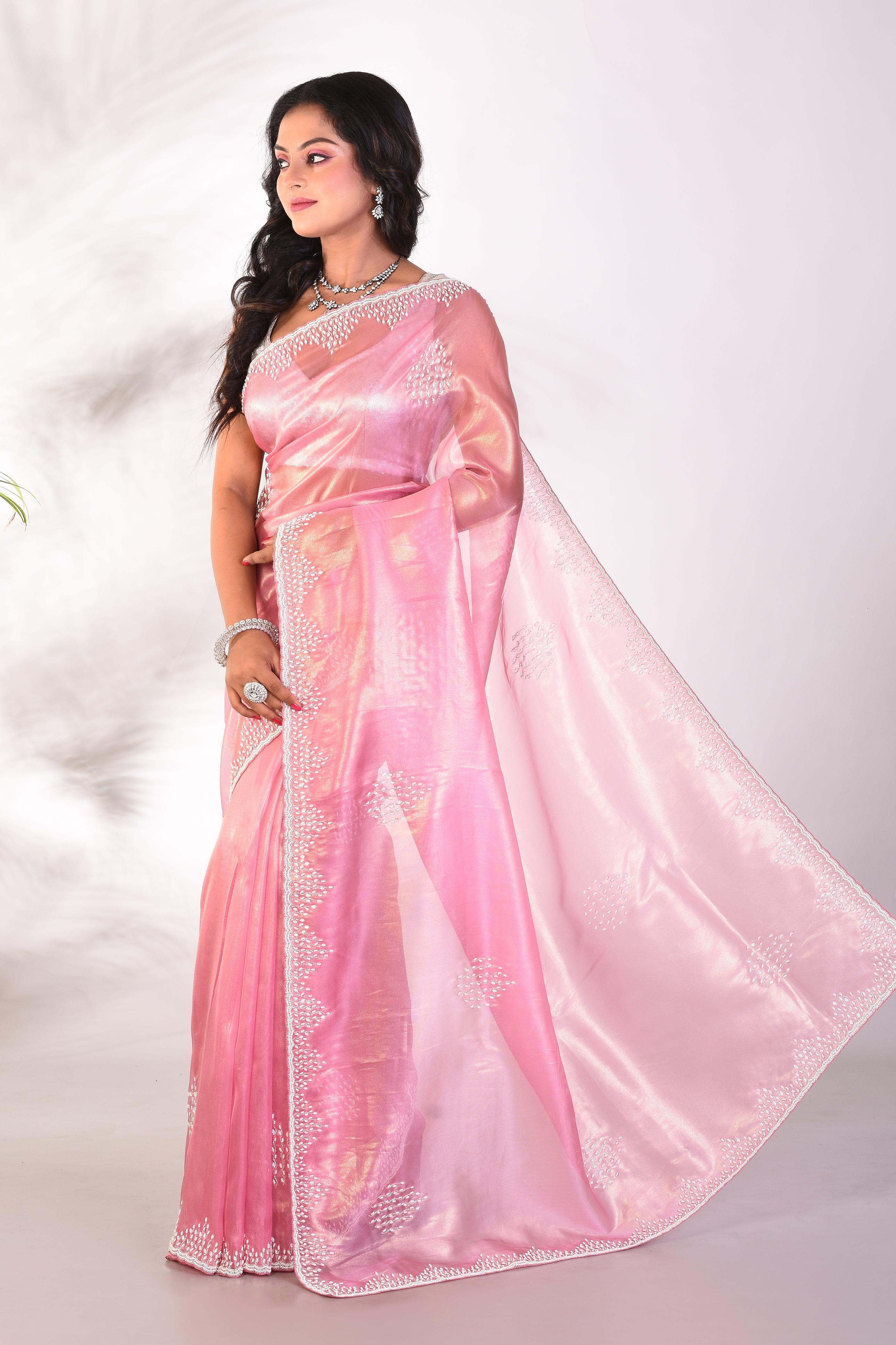 Fancy Pink Organza Saree - Keya Seth Exclusive