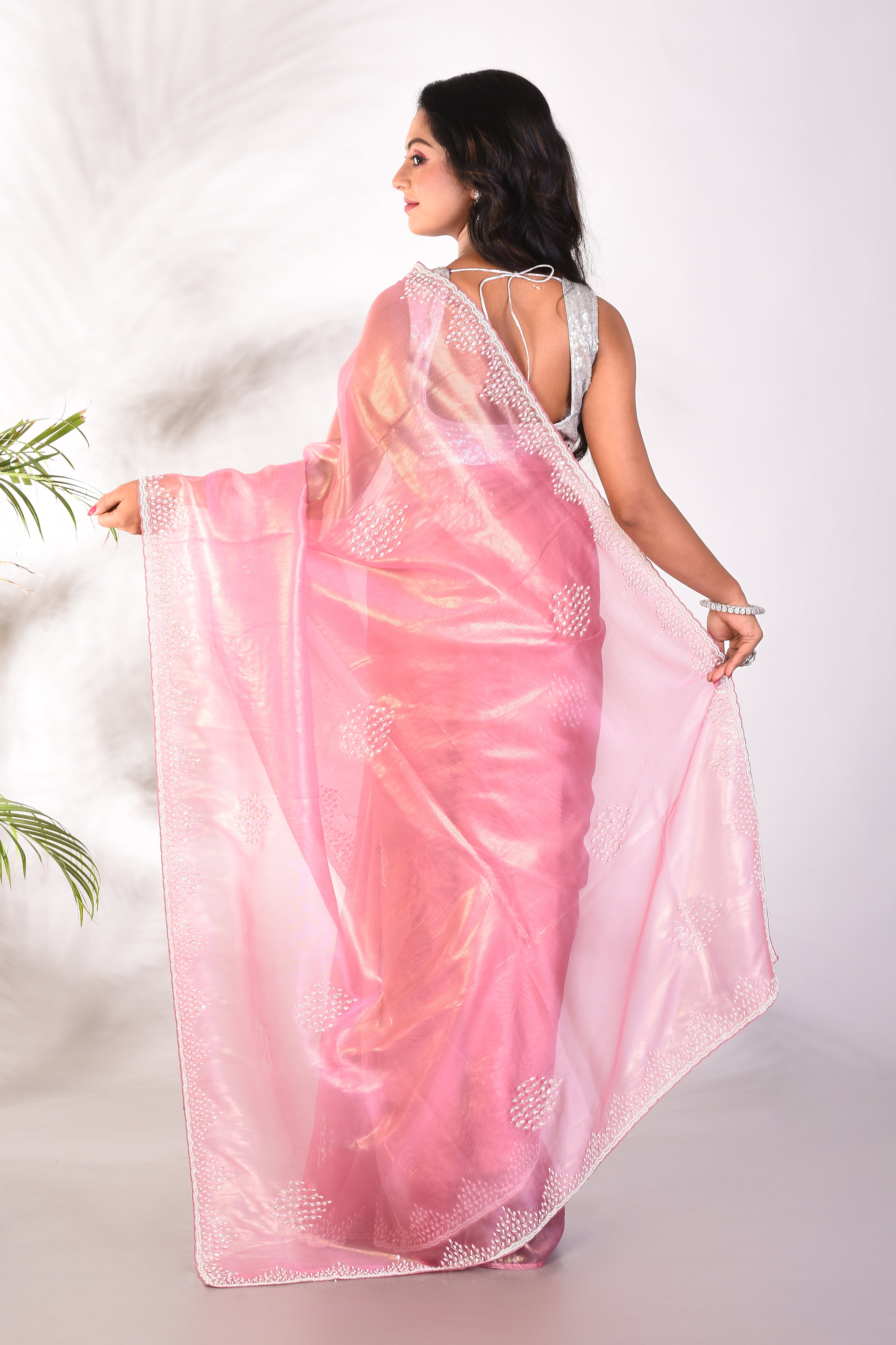 Fancy Pink Organza Saree - Keya Seth Exclusive