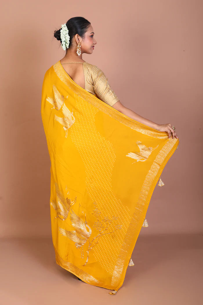 Mustard Blended Khaddi Saree - Keya Seth Exclusive