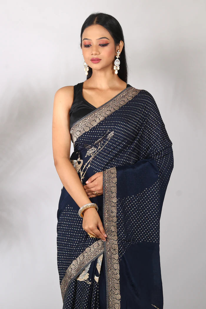 Navy Blue Khaddi Blended Saree - Keya Seth Exclusive