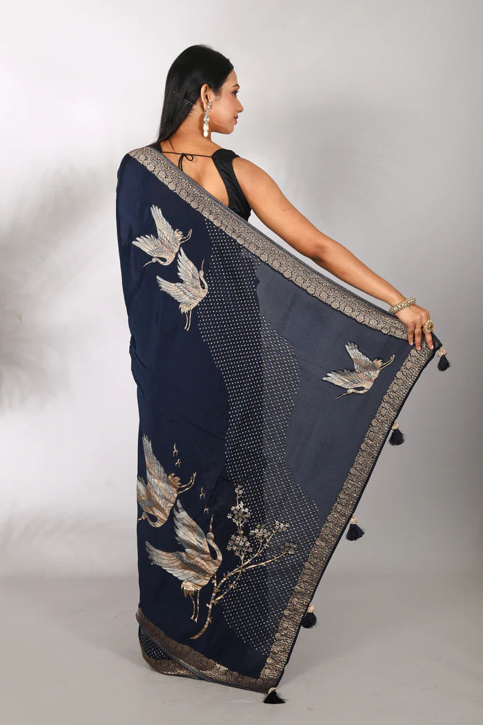 Navy Blue Khaddi Blended Saree - Keya Seth Exclusive