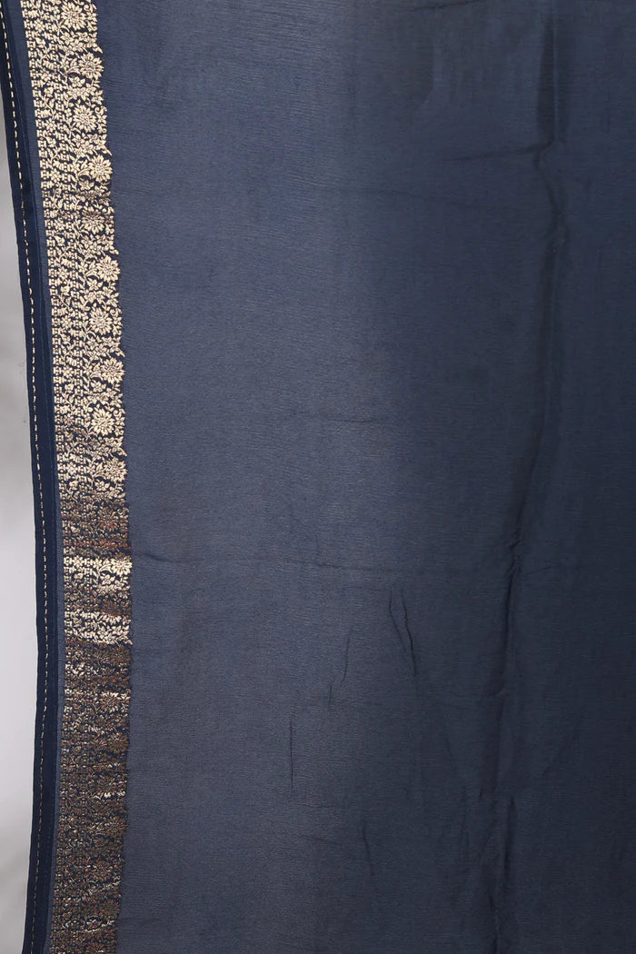 Navy Blue Khaddi Blended Saree - Keya Seth Exclusive