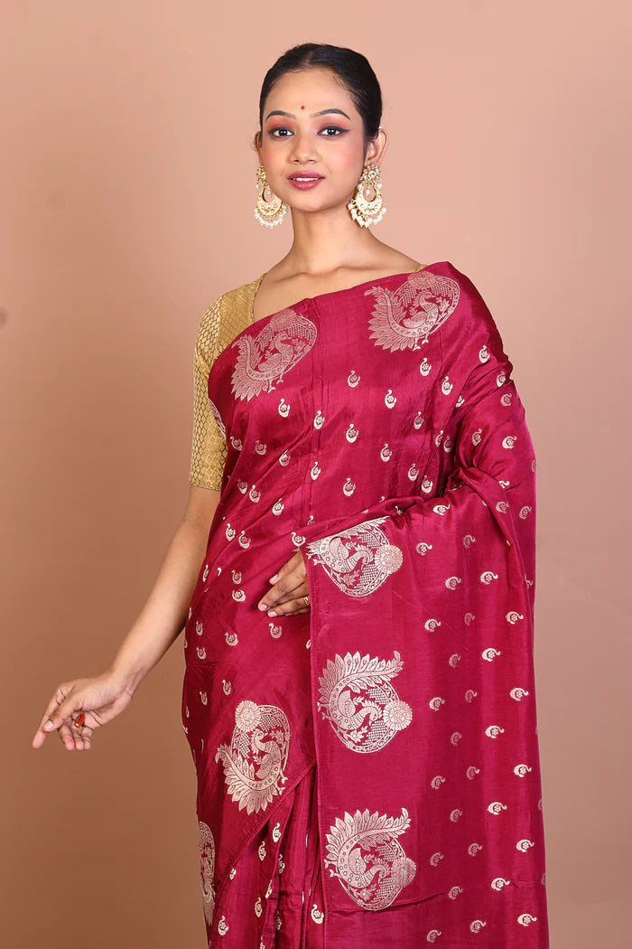 Maroon Blended Khaddi Saree - Keya Seth Exclusive