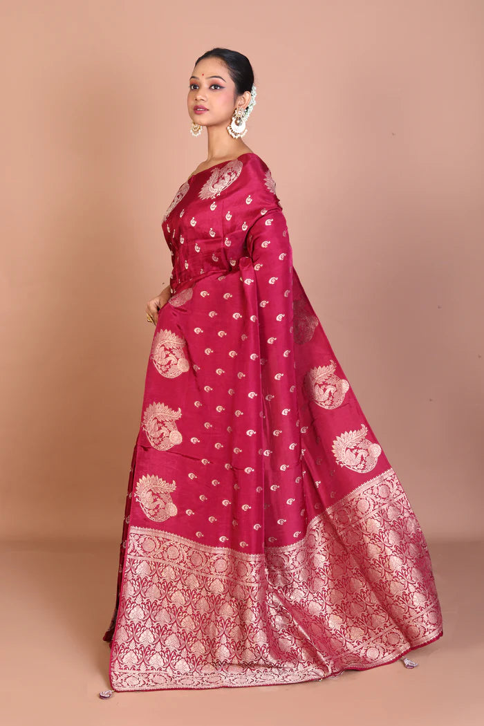 Maroon Blended Khaddi Saree - Keya Seth Exclusive