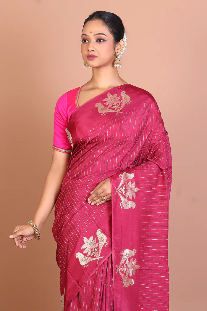 Magenta Blended Khaddi Saree - Keya Seth Exclusive