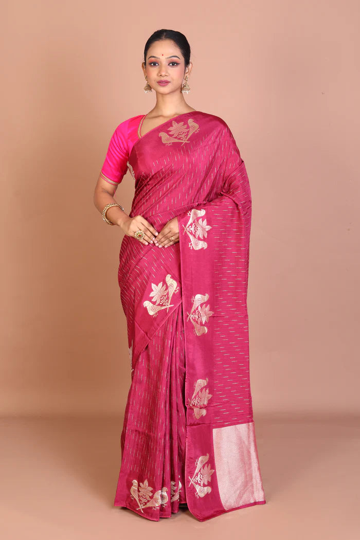 Magenta Blended Khaddi Saree - Keya Seth Exclusive