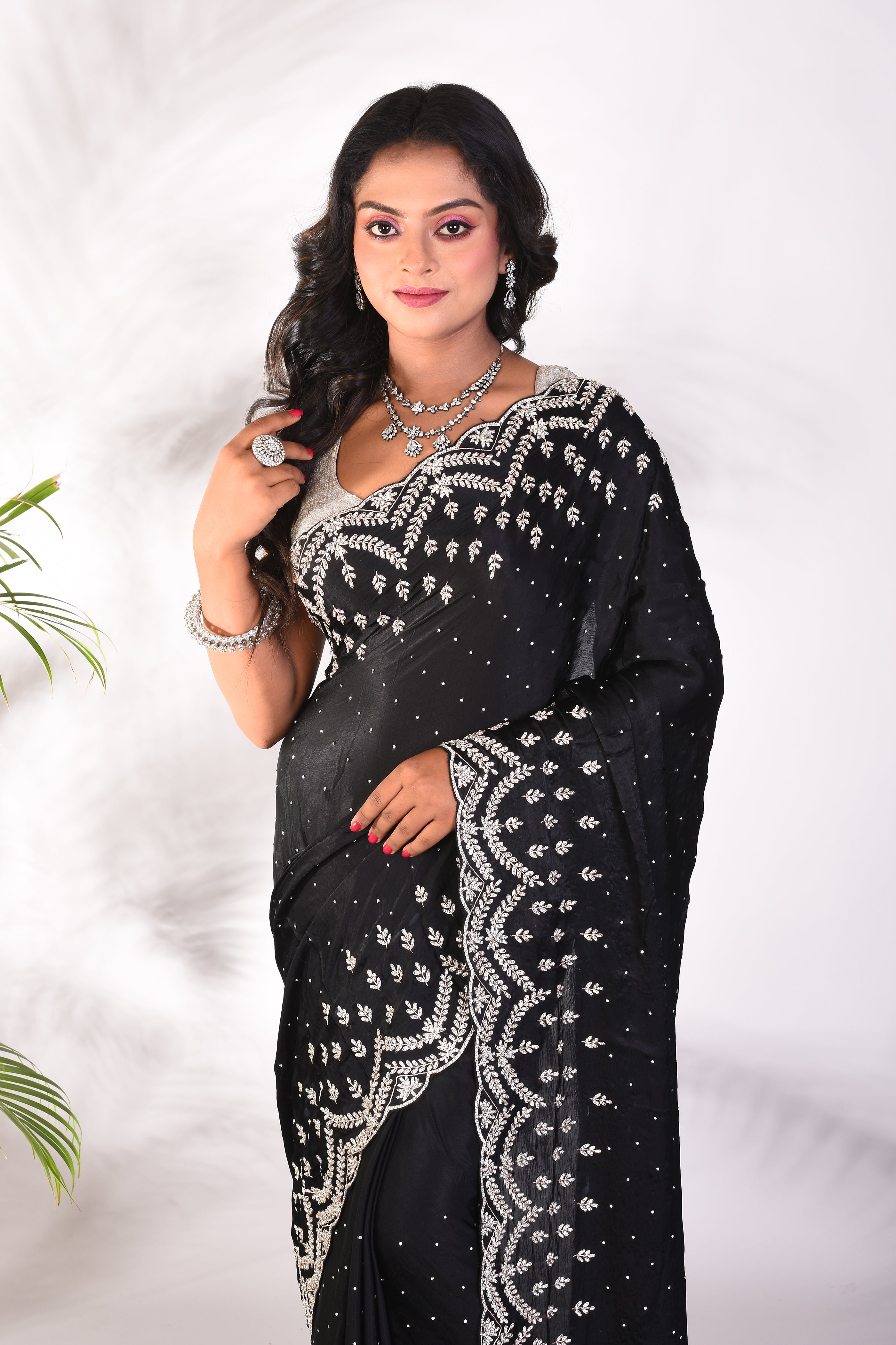 Fancy Black Satin Silk Saree - Keya Seth Exclusive