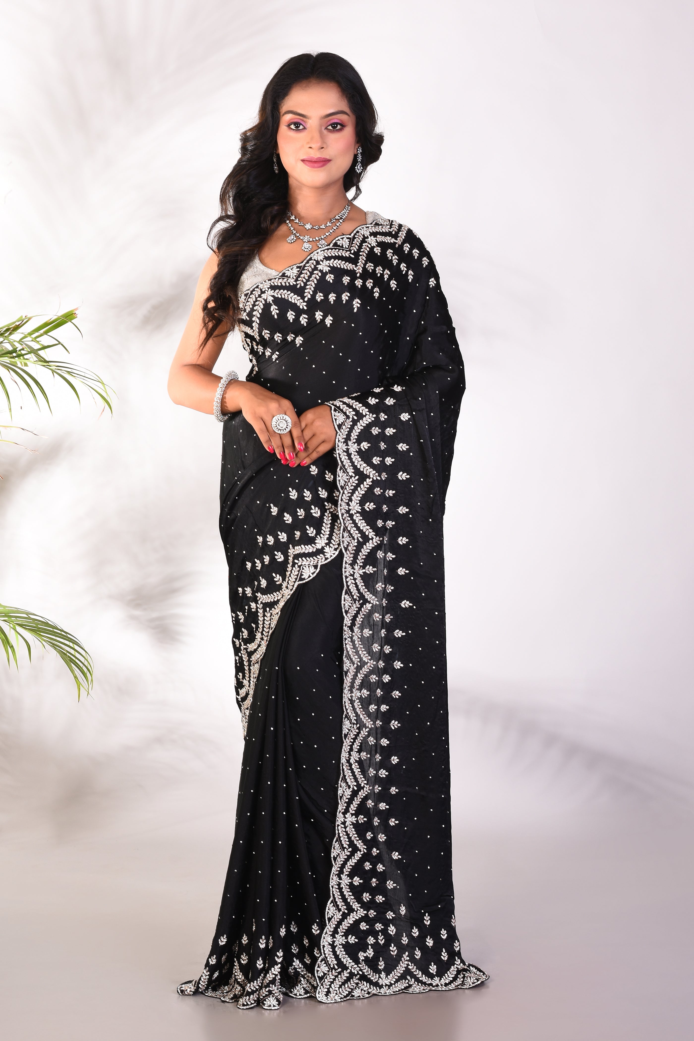 Fancy Black Satin Silk Saree - Keya Seth Exclusive