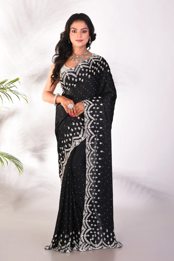 Fancy Black Satin Silk Saree - Keya Seth Exclusive