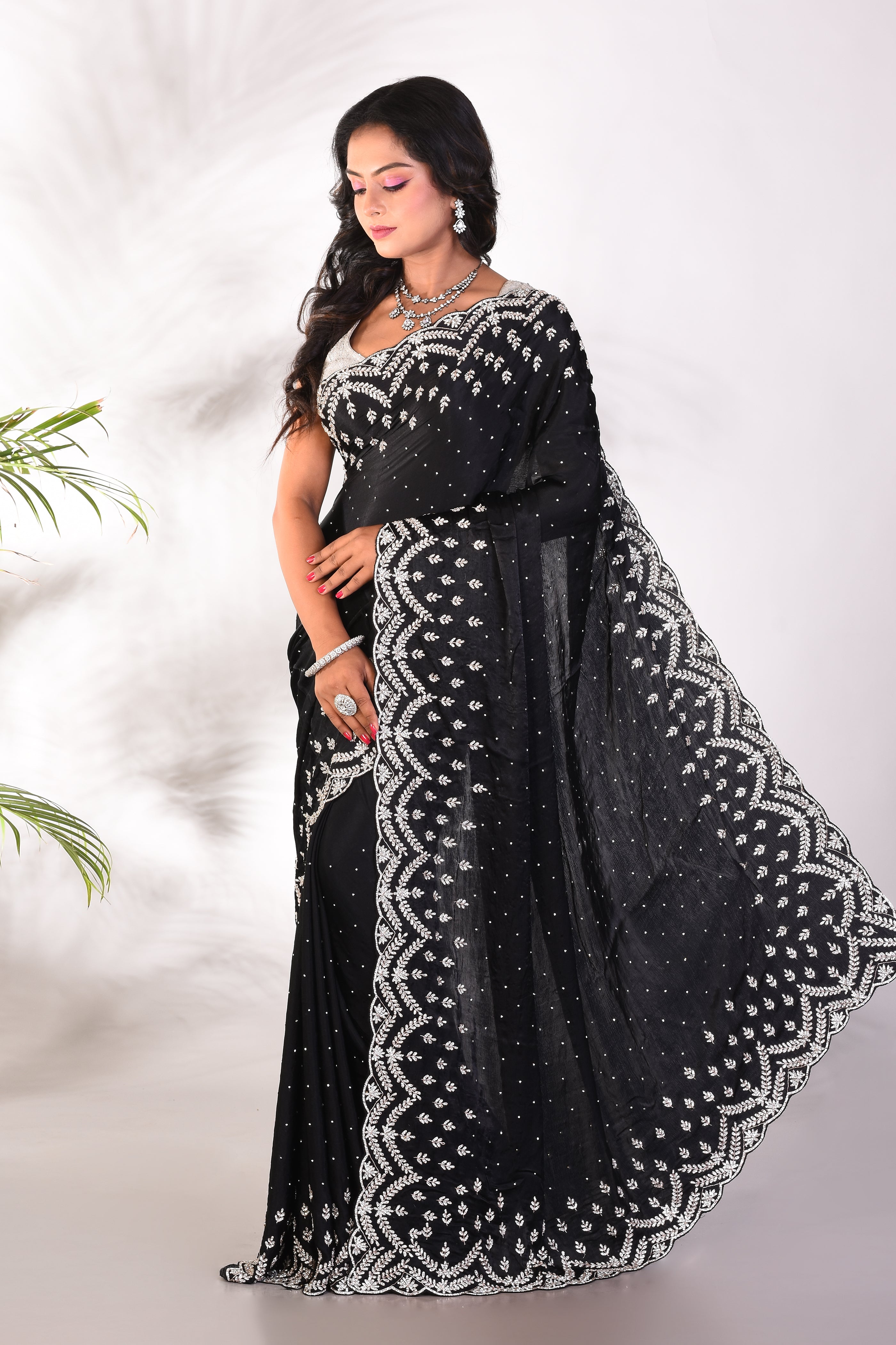 Fancy Black Satin Silk Saree - Keya Seth Exclusive