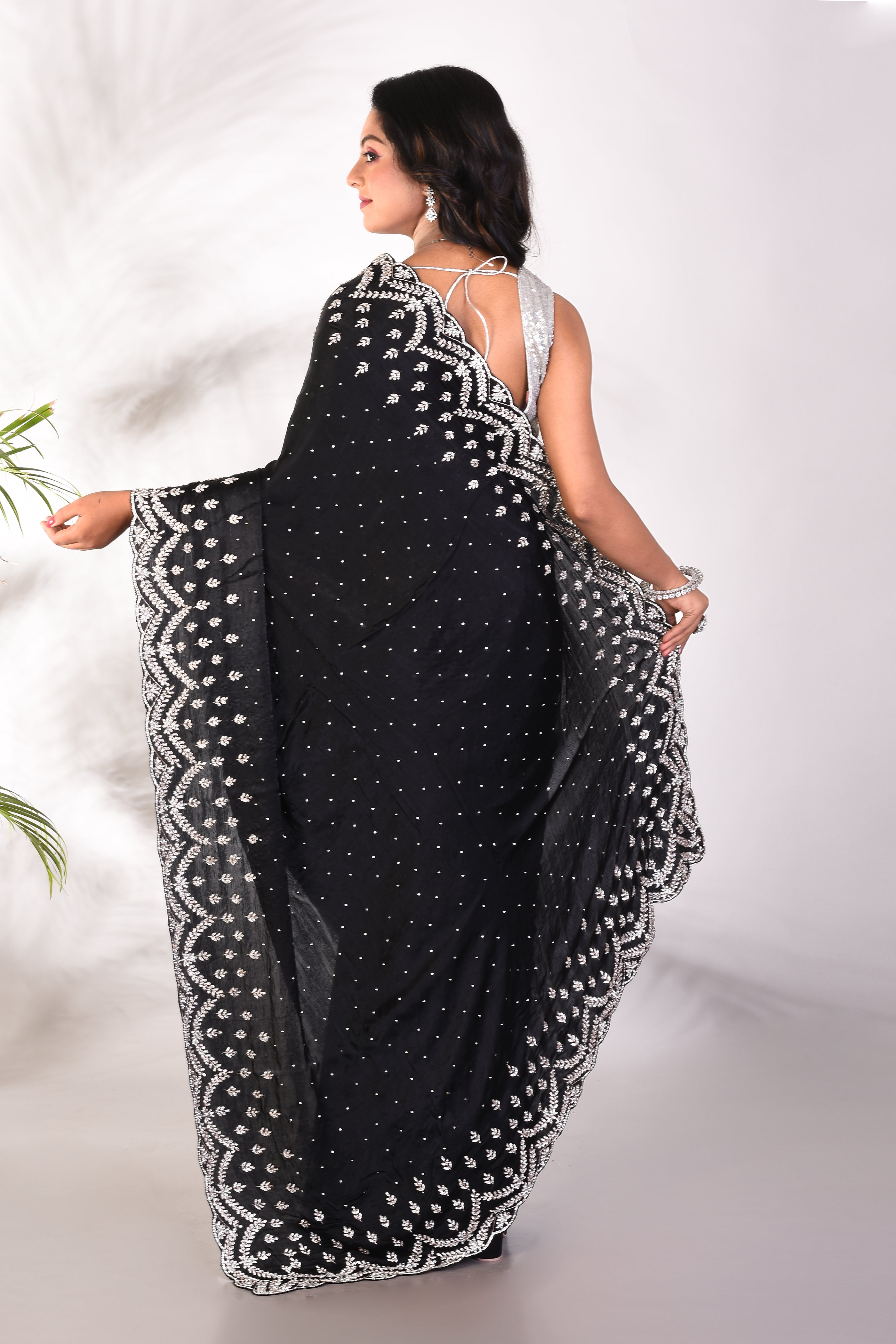 Fancy Black Satin Silk Saree - Keya Seth Exclusive