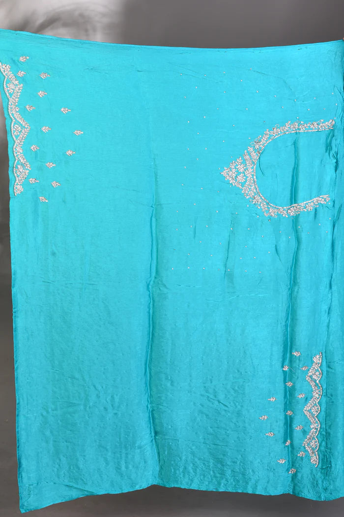 Fancy Light Blue Satin Silk Saree - Keya Seth Exclusive