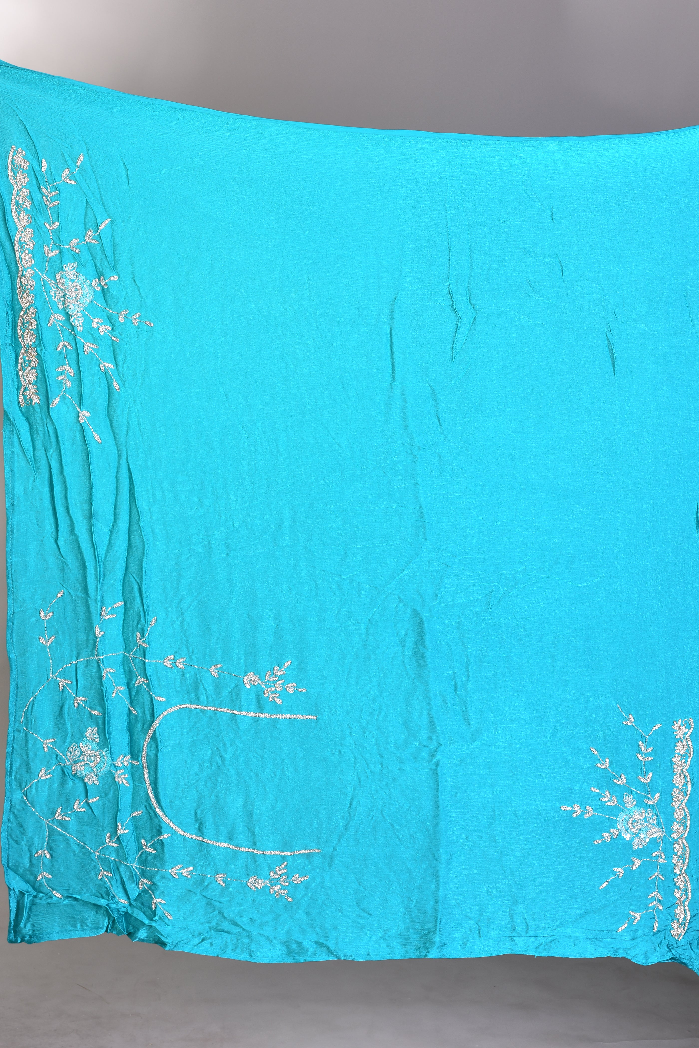 Fancy Light Blue Satin Silk Saree - Keya Seth Exclusive