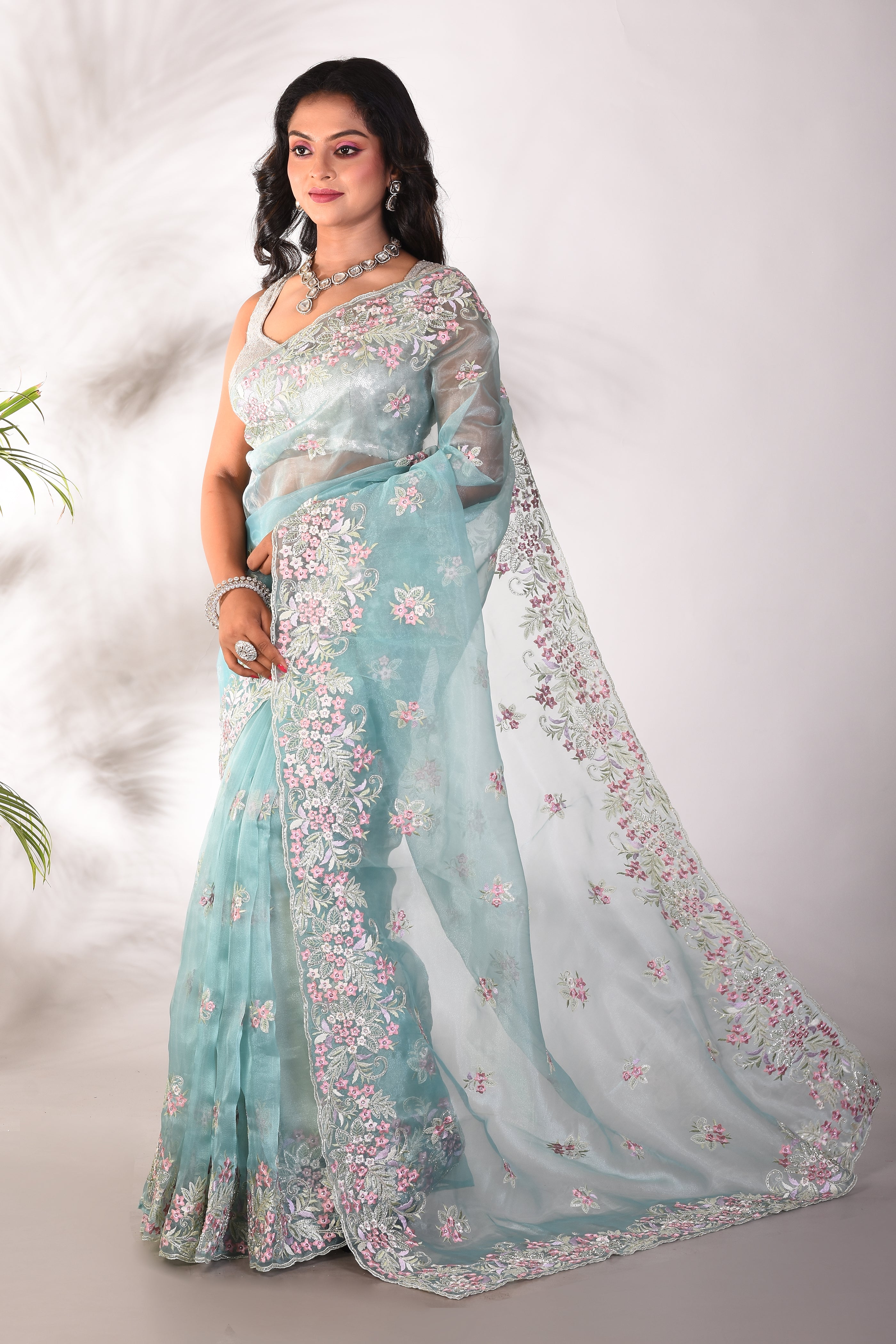 Fancy Sea Green Jimmy Choo Saree - Keya Seth Exclusive