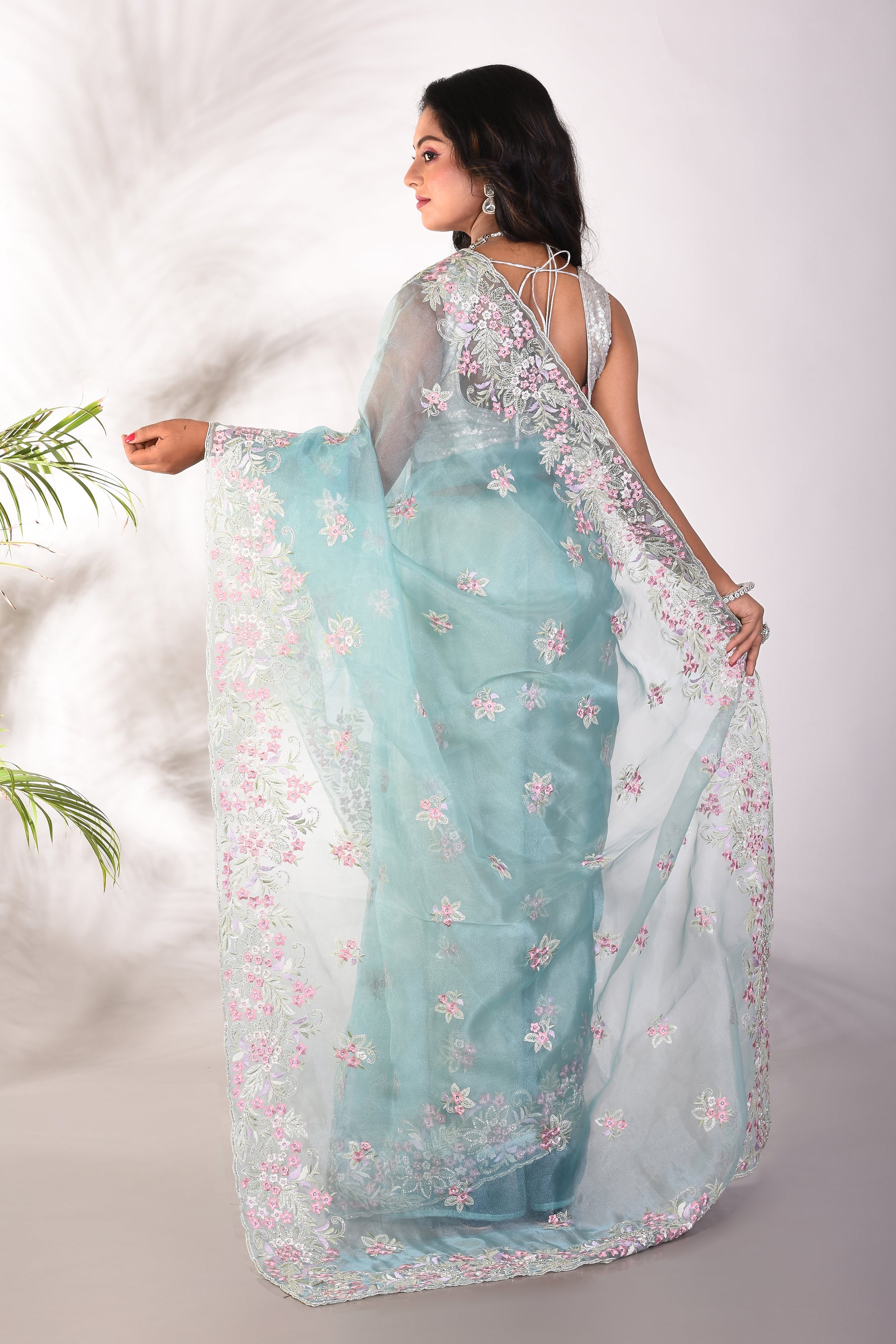 Fancy Sea Green Jimmy Choo Saree - Keya Seth Exclusive