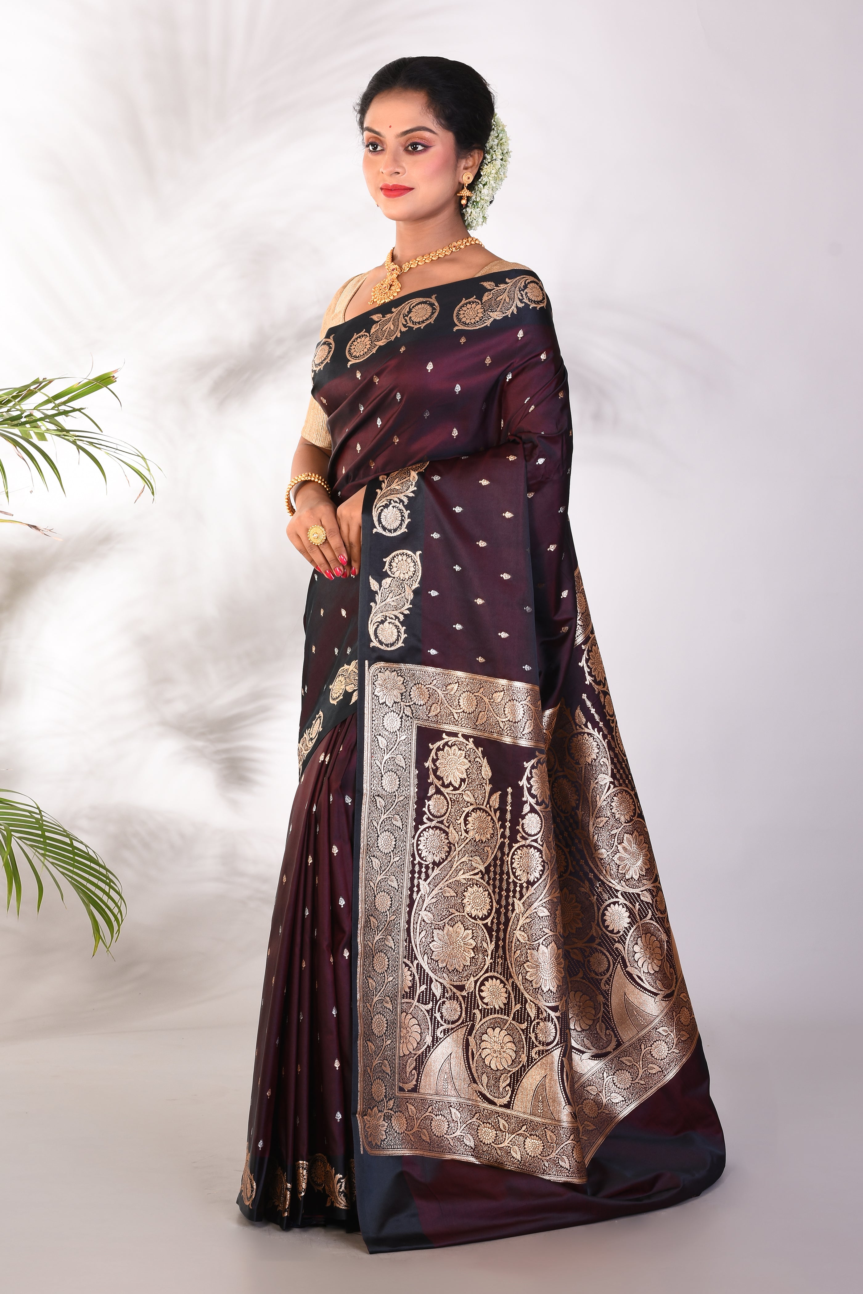 Dual Tone Brown Blended Katan Saree - Keya Seth Exclusive