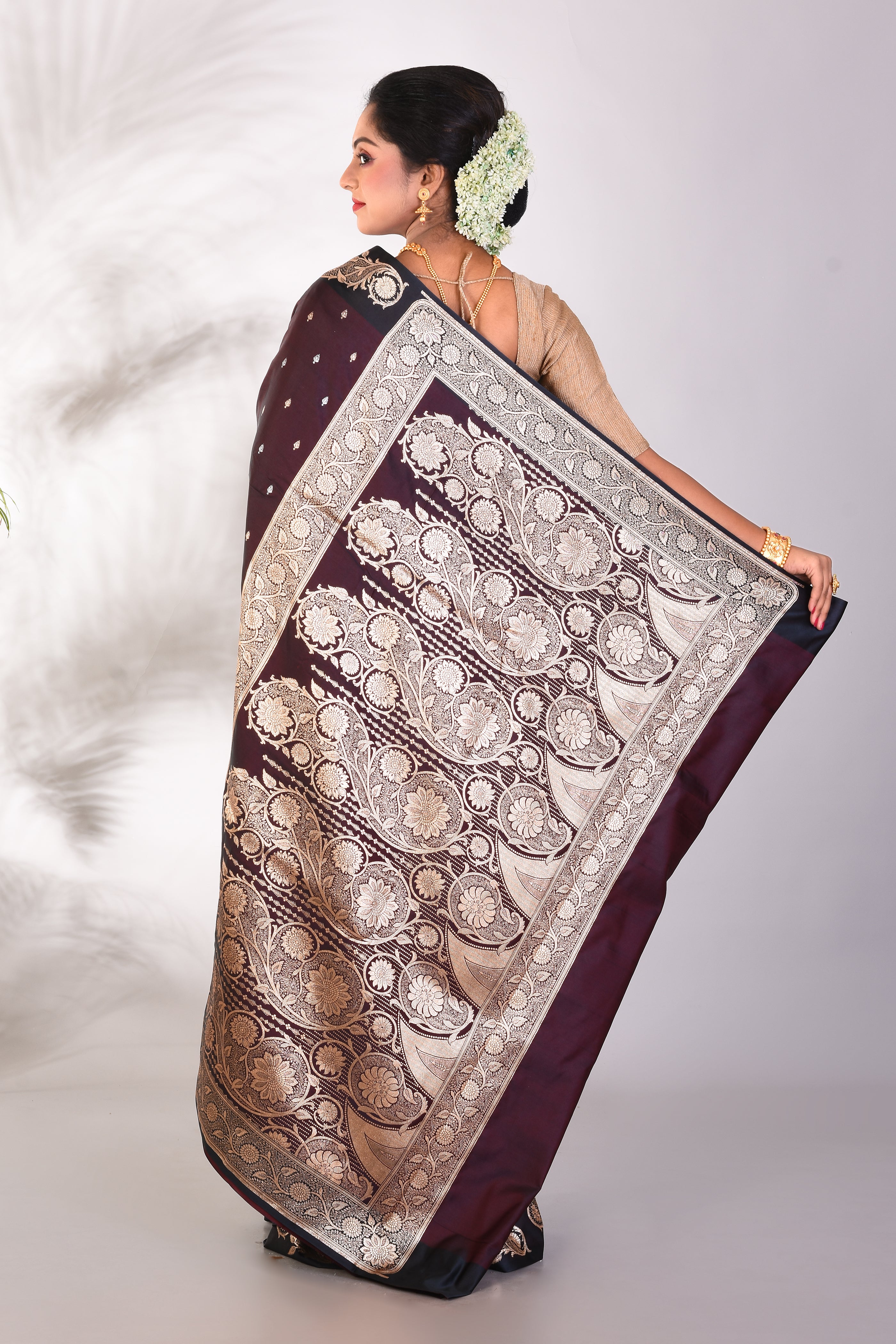 Dual Tone Brown Blended Katan Saree - Keya Seth Exclusive