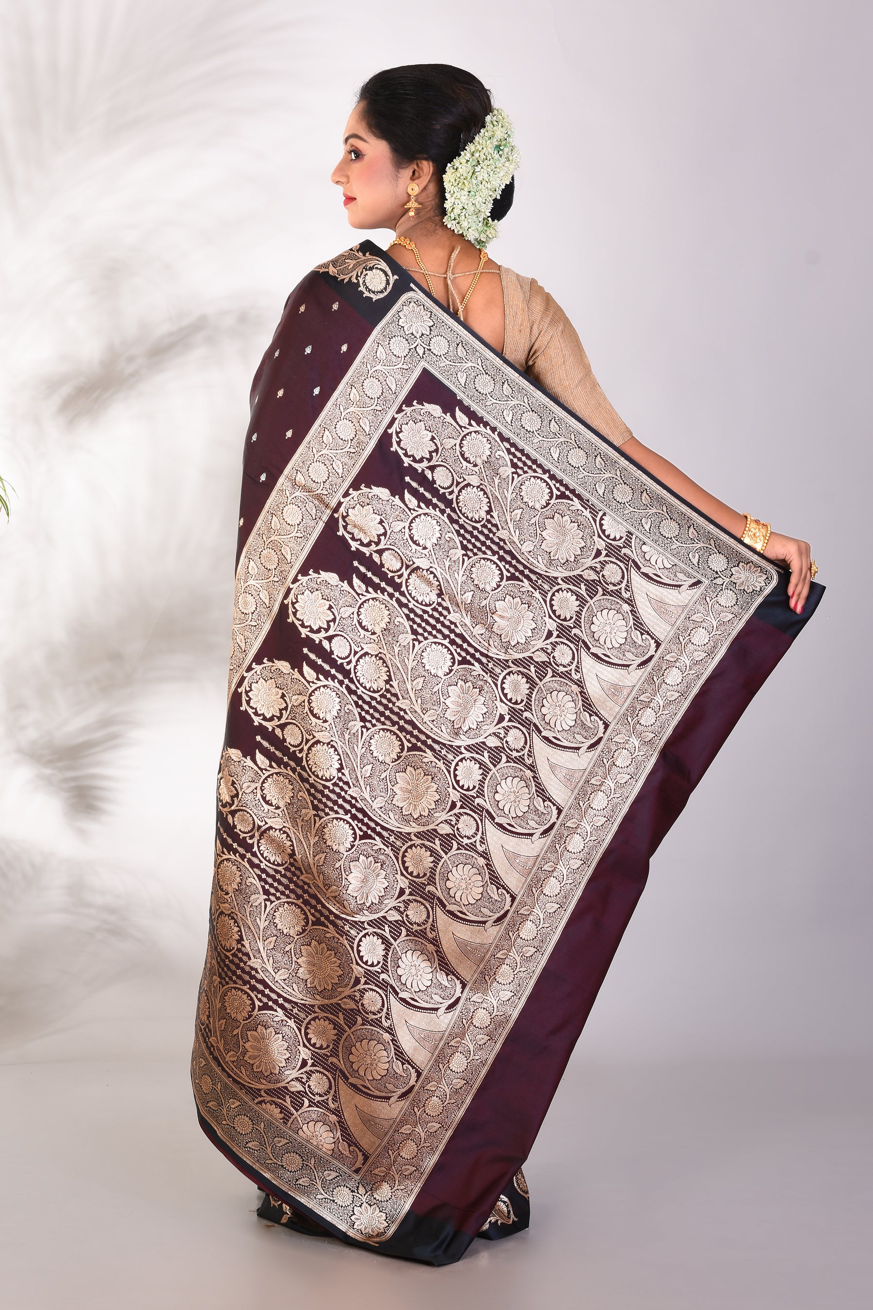 Dual Tone Brown Blended Katan Saree - Keya Seth Exclusive